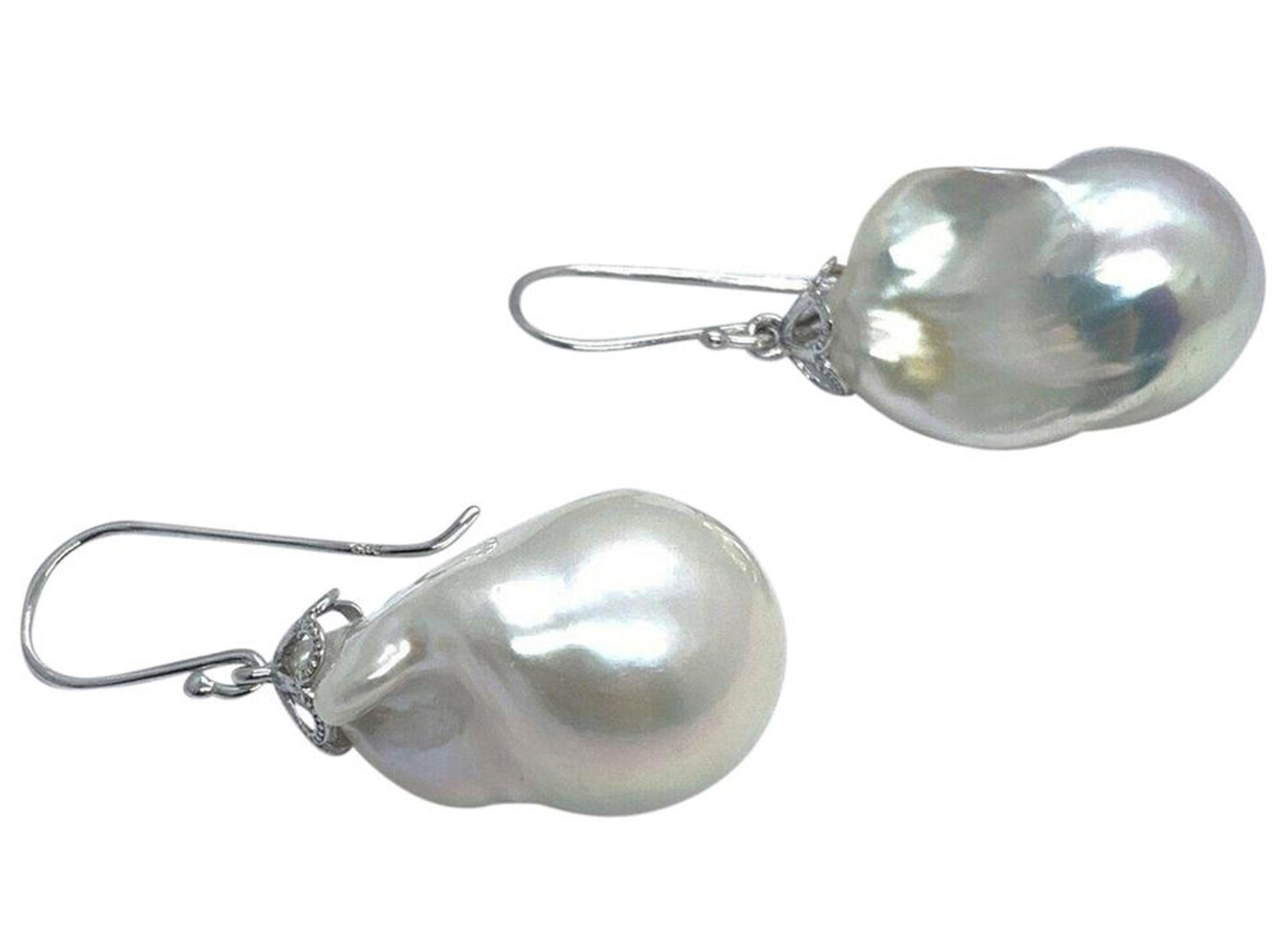 Baroque Freshwater Pearl Earrings 14k White Gold Certified 1