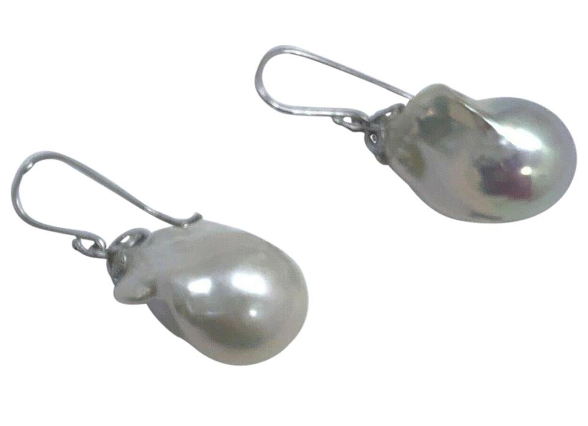 Baroque Freshwater Pearl Earrings 14k White Gold Certified 2