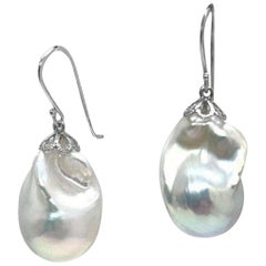 Baroque Freshwater Pearl Earrings 14k White Gold Certified