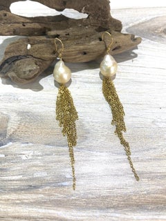 Baroque Freshwater Pearl Earrings with Gold Tassels