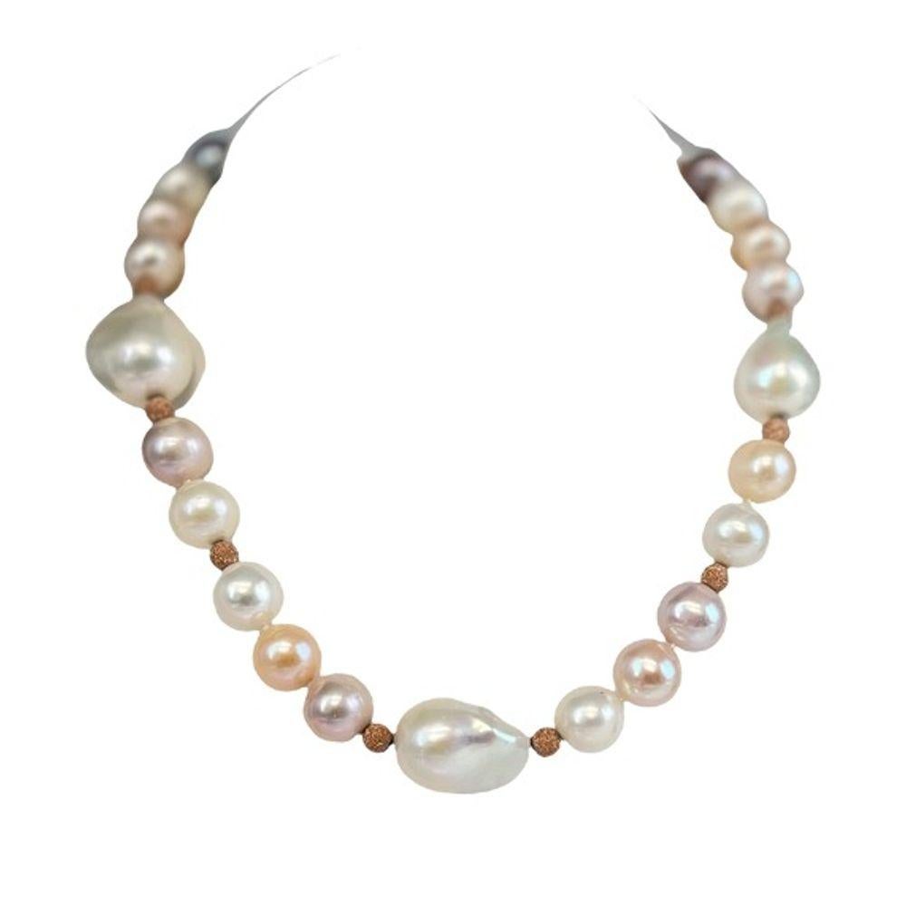 Baroque Freshwater Pearl Necklace, Peach, White and Lavender Color, 17 Inches For Sale 4