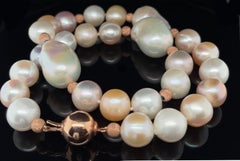Baroque Freshwater Pearl Necklace, Peach, White and Lavender Color, 17 Inches