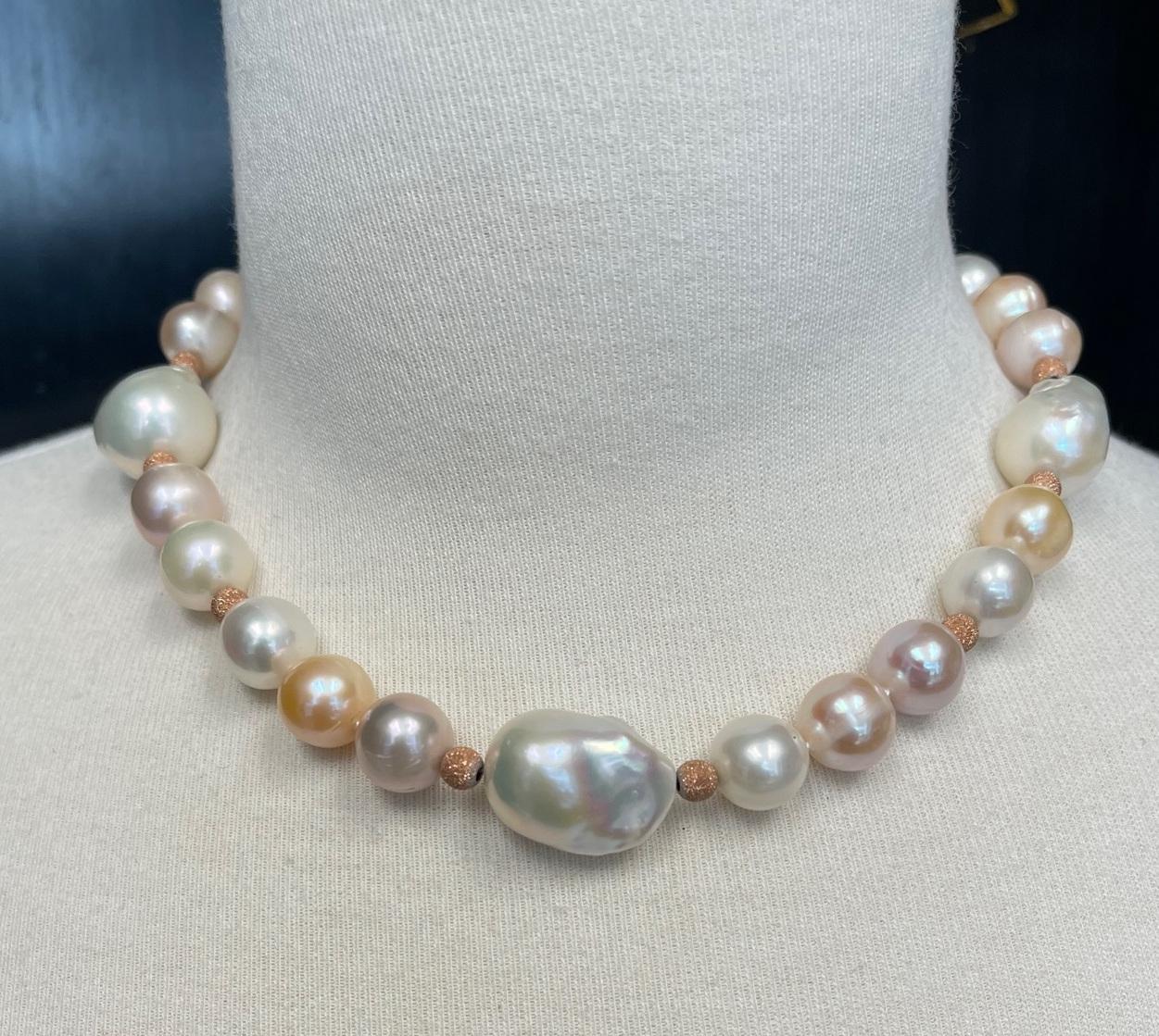 Baroque Freshwater Pearl Necklace, Peach, White and Lavender Color, 17 Inches For Sale 3