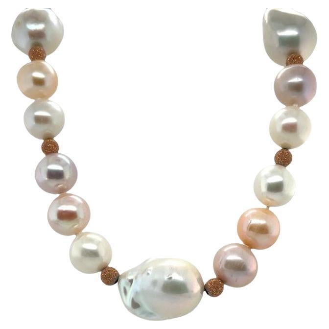 Baroque Freshwater Pearl Necklace, Peach, White and Lavender Color, 17 Inches For Sale