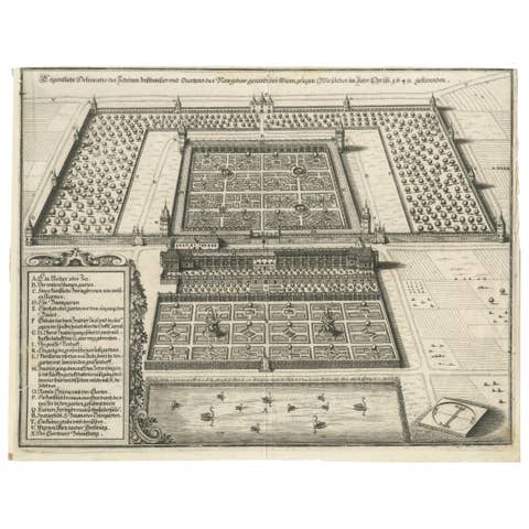Baroque Garden and Palace near Vienna – Antique Architectural Engraving, 1649