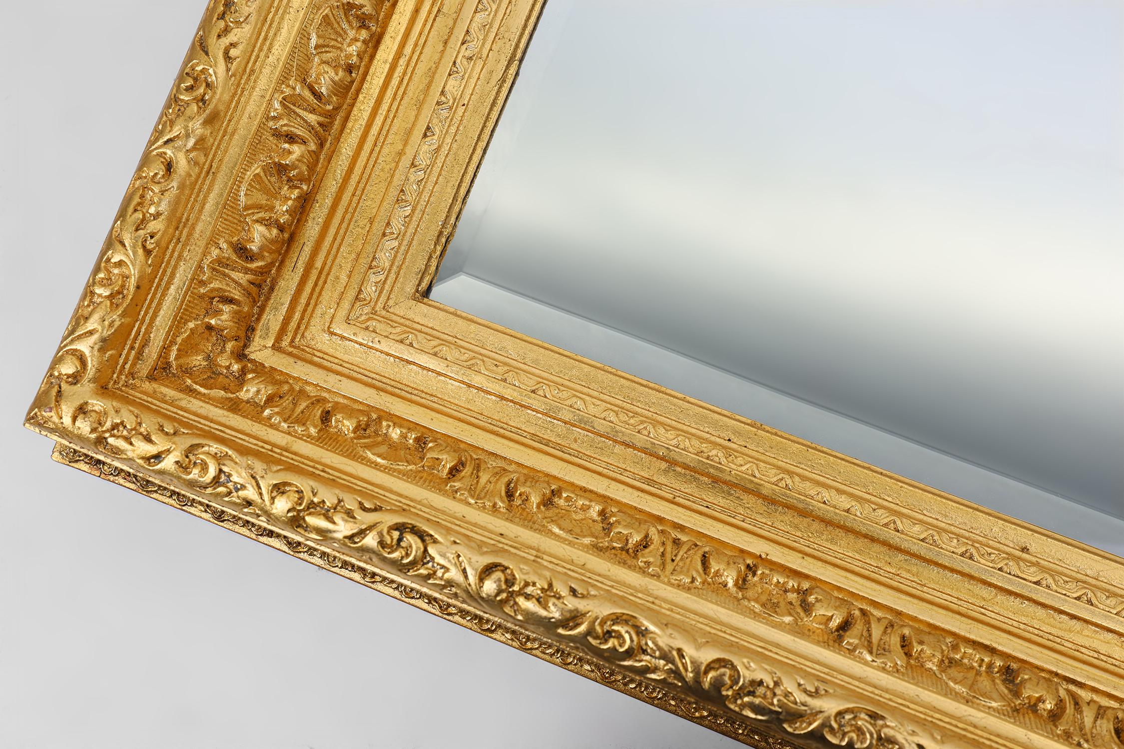 French Baroque gilt facet cut wall mirror in wood, France 1850 For Sale
