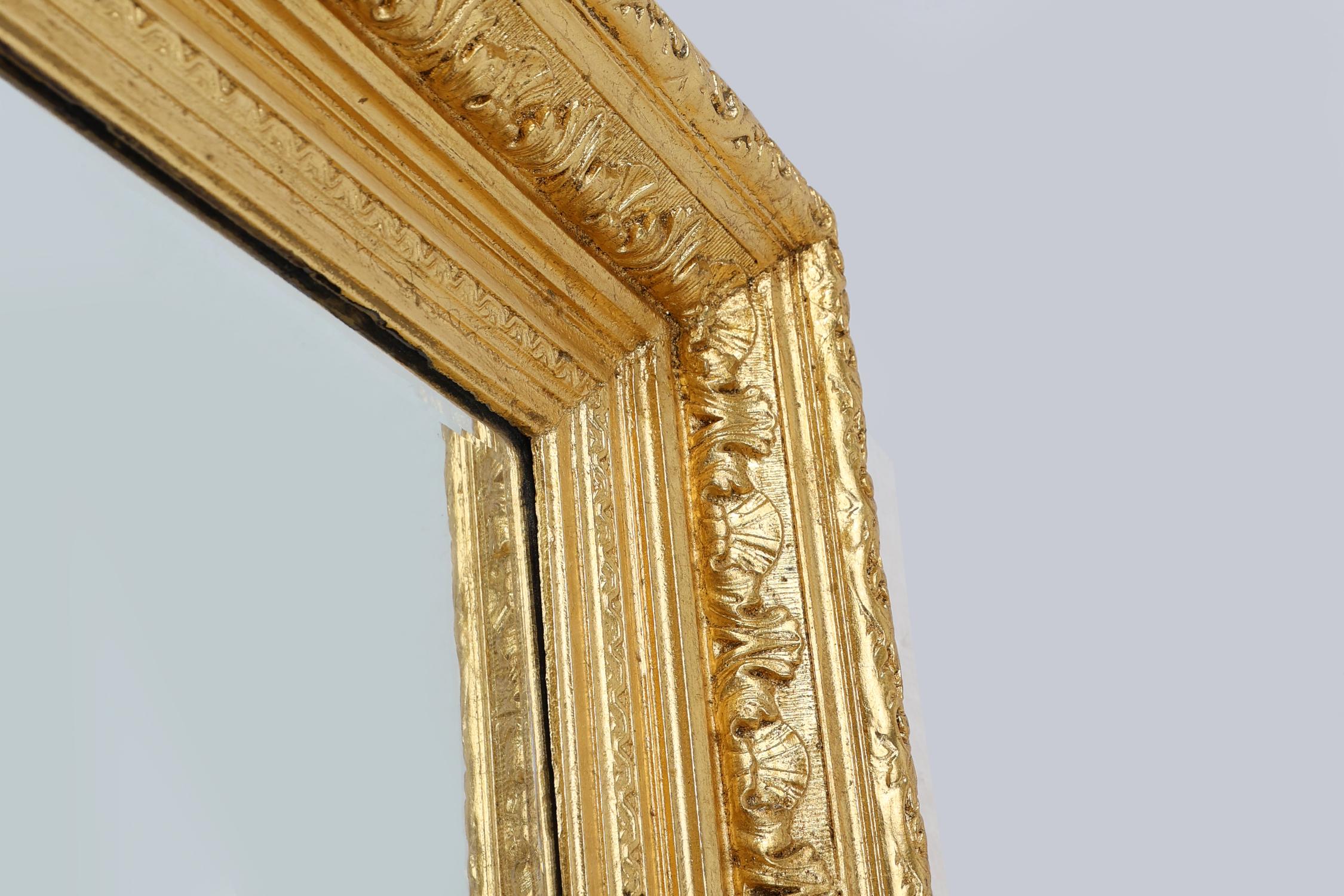 19th Century Baroque gilt facet cut wall mirror in wood, France 1850 For Sale