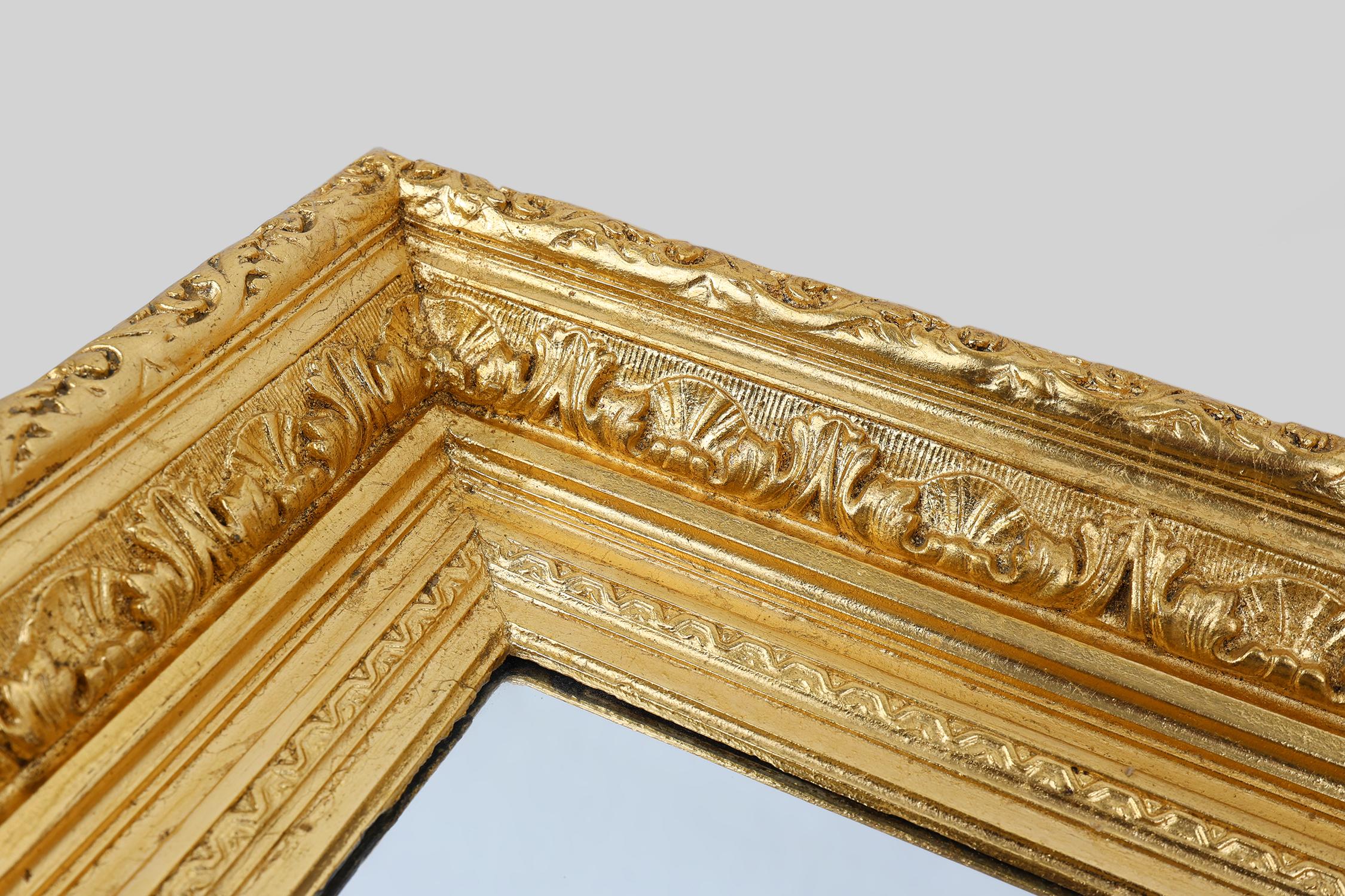 Mirror Baroque gilt facet cut wall mirror in wood, France 1850 For Sale