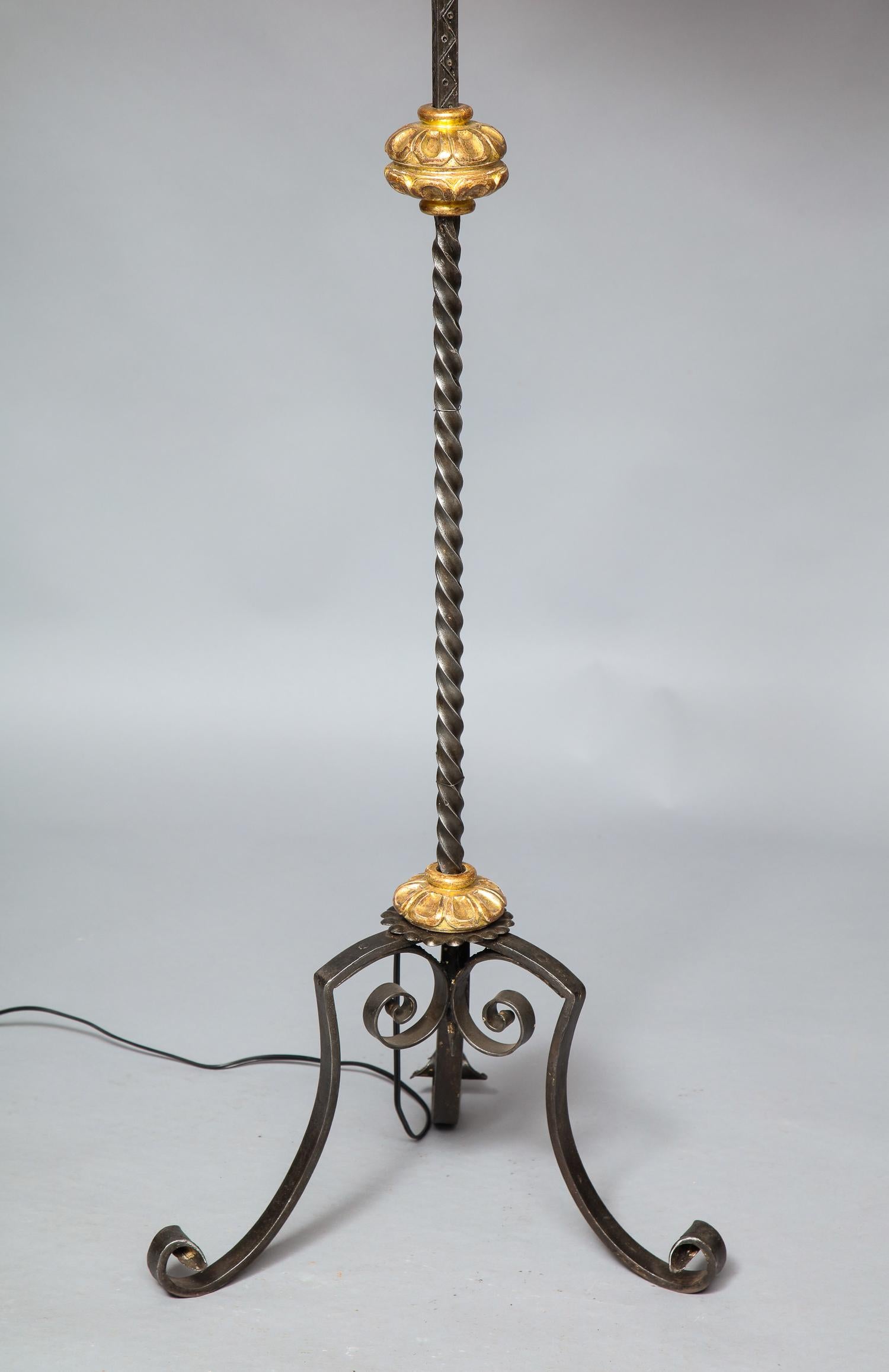 Arts and Crafts Giltwood and Wrought Iron Floor Lamp For Sale