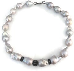 Baroque Gray Fresh Water Pearls Blackened Sterling Silver and Diamond Findings