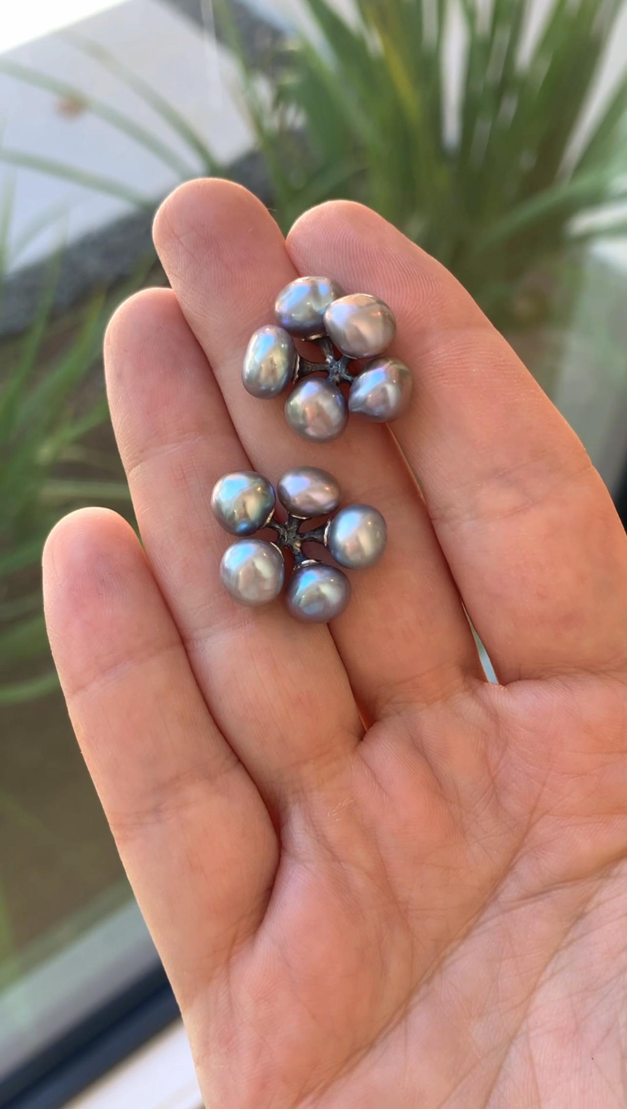 Contemporary Baroque Gray Keshi Pearl Oxidized Silver Jax Stud Earrings, John Iversen 2024 For Sale