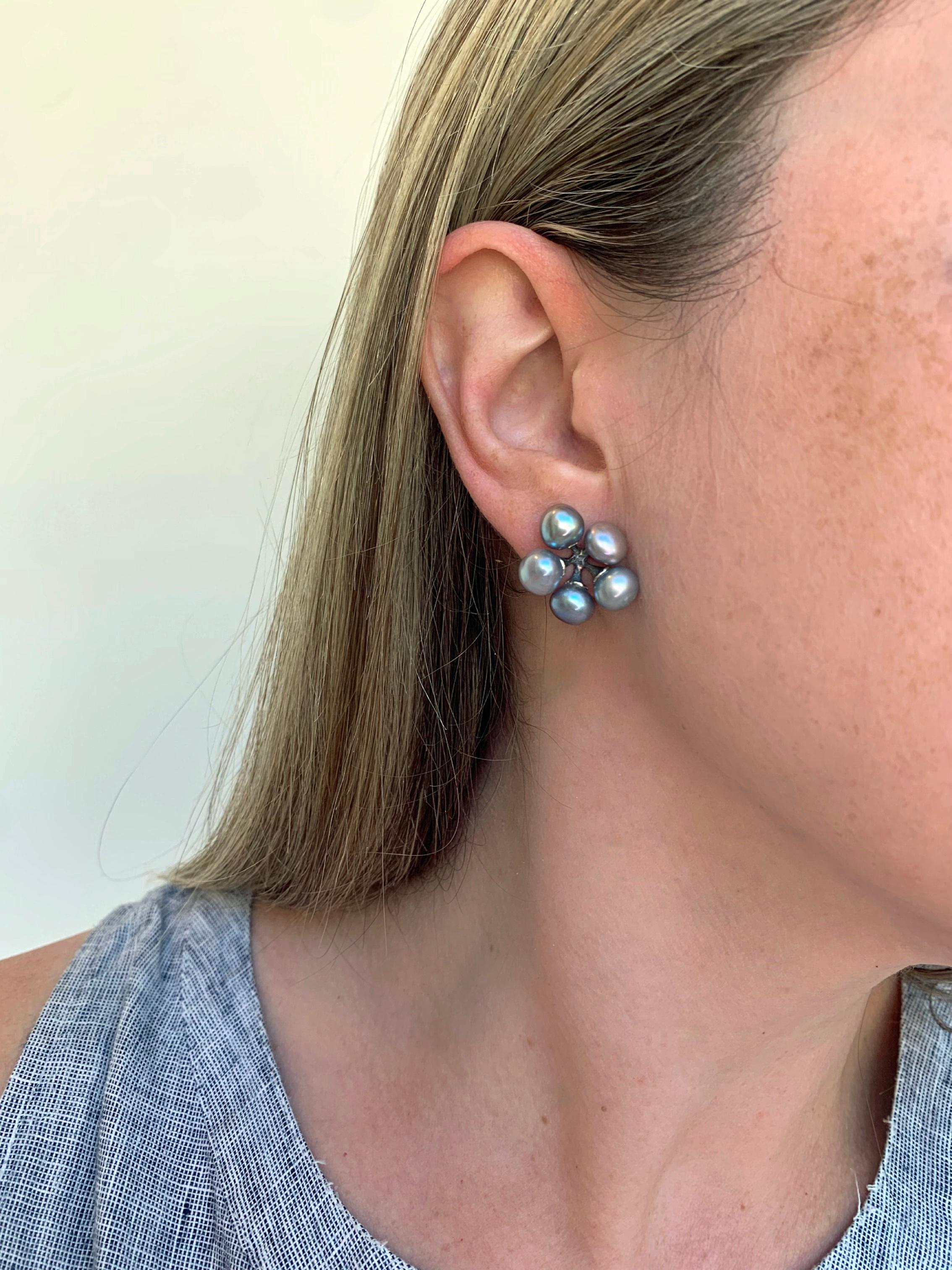 Uncut Baroque Gray Keshi Pearl Oxidized Silver Jax Stud Earrings, John Iversen 2024 For Sale