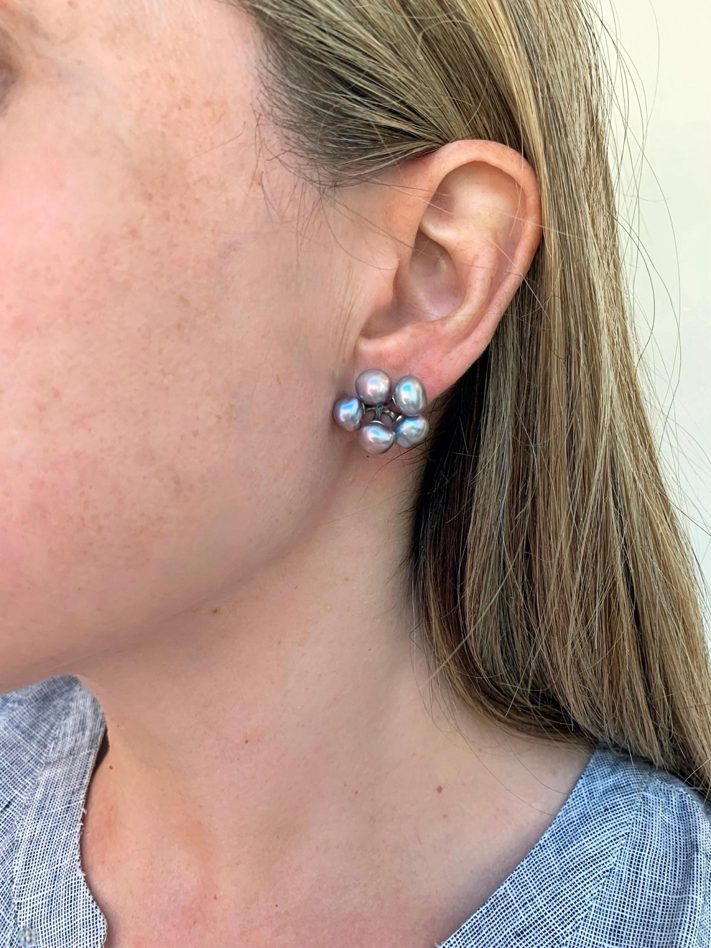 Baroque Gray Keshi Pearl Oxidized Silver Jax Stud Earrings, John Iversen 2024 In New Condition For Sale In Dallas, TX