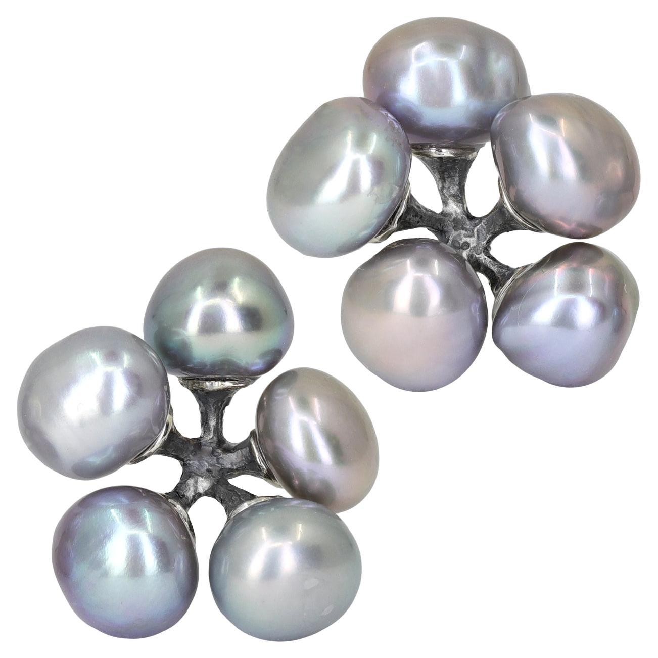 Baroque Gray Keshi Pearl Oxidized Silver Jax Stud Earrings, John Iversen 2024