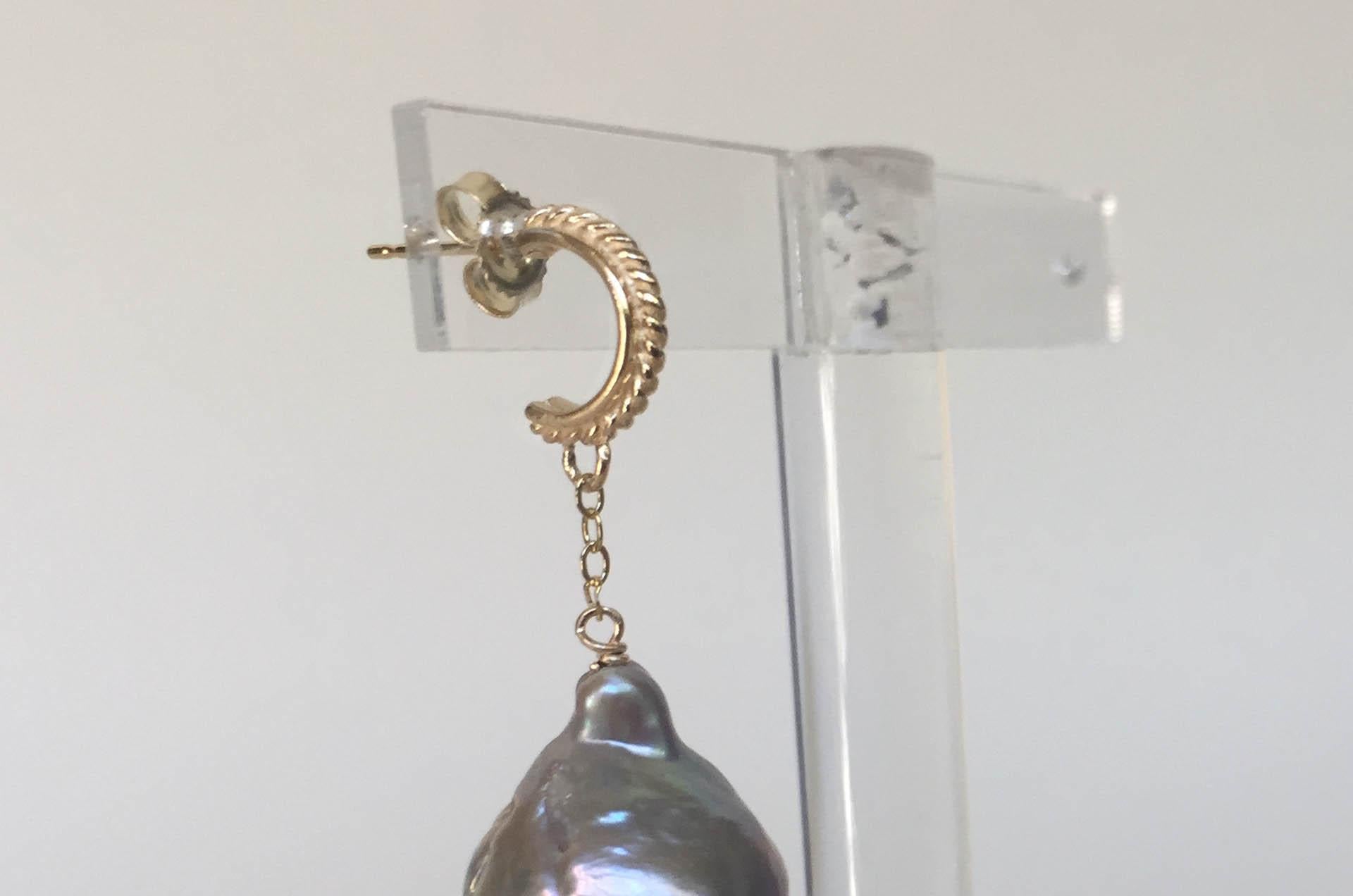 Bead Marina J Baroque Gray Pearl Dangle Earrings with 14 K Yellow Gold Stud and Chain