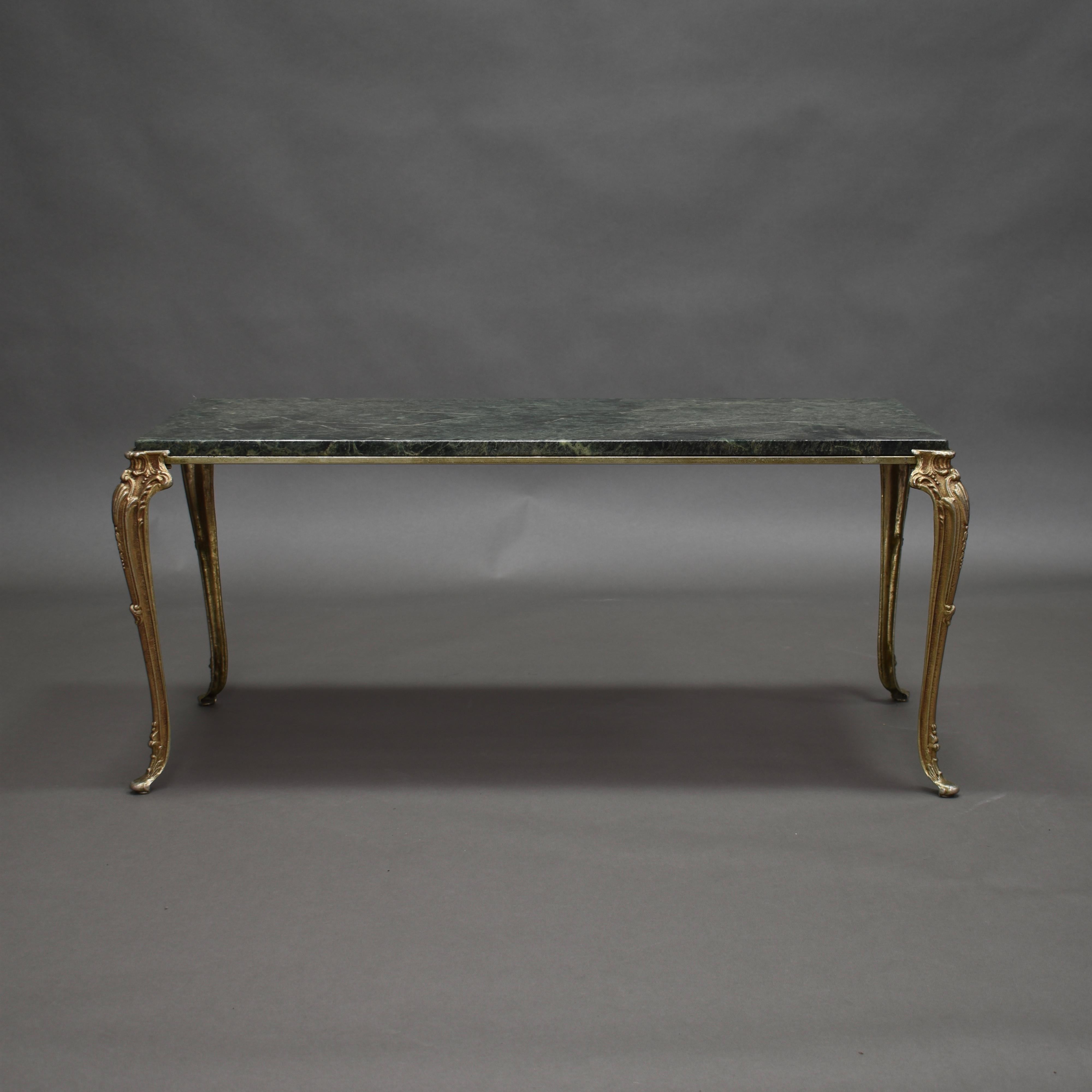 French Baroque Great-Gatsby Style Brass and Marble Coffee Table