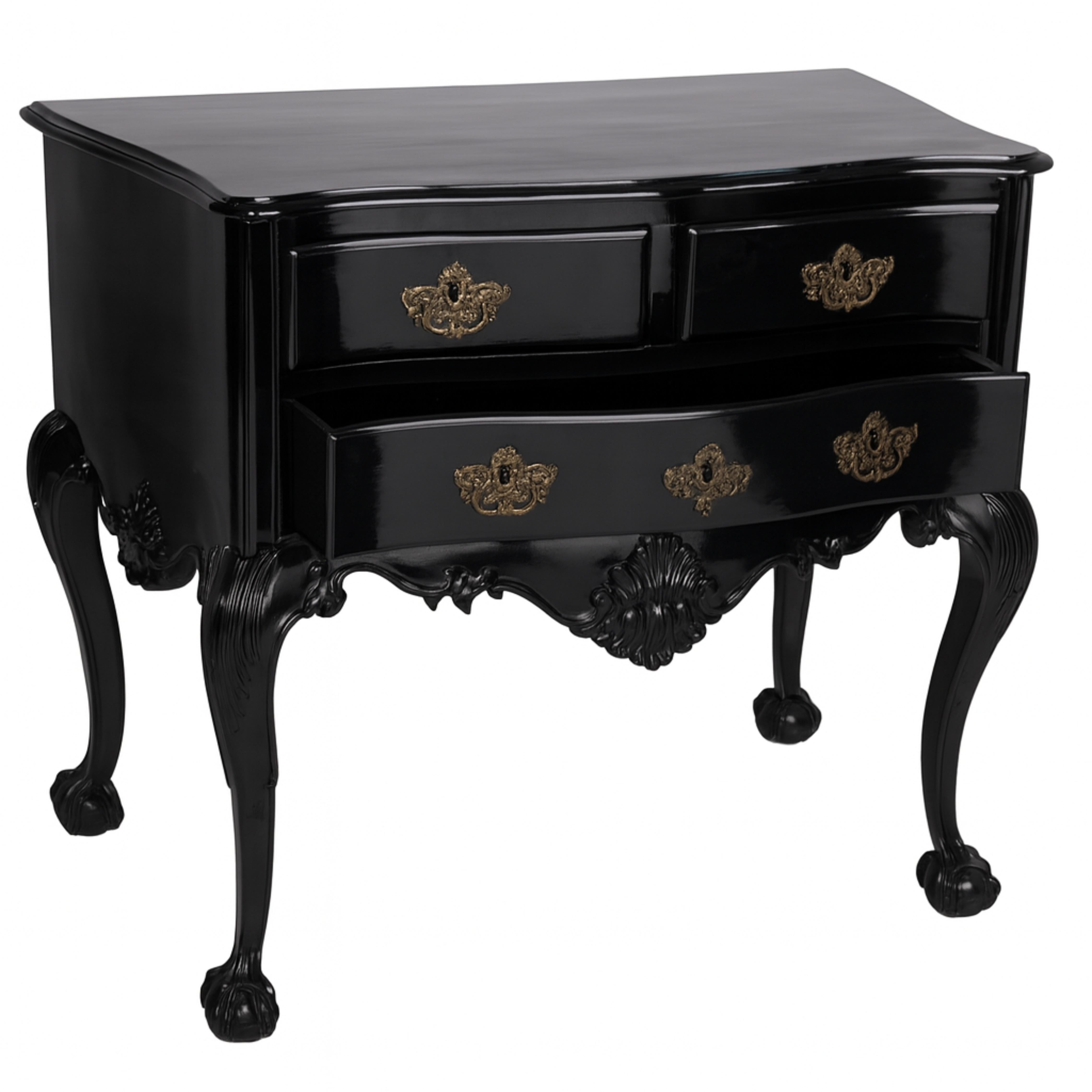 Portoghese Mezzo comò barocco in lacca nera, XIX secolo in vendita