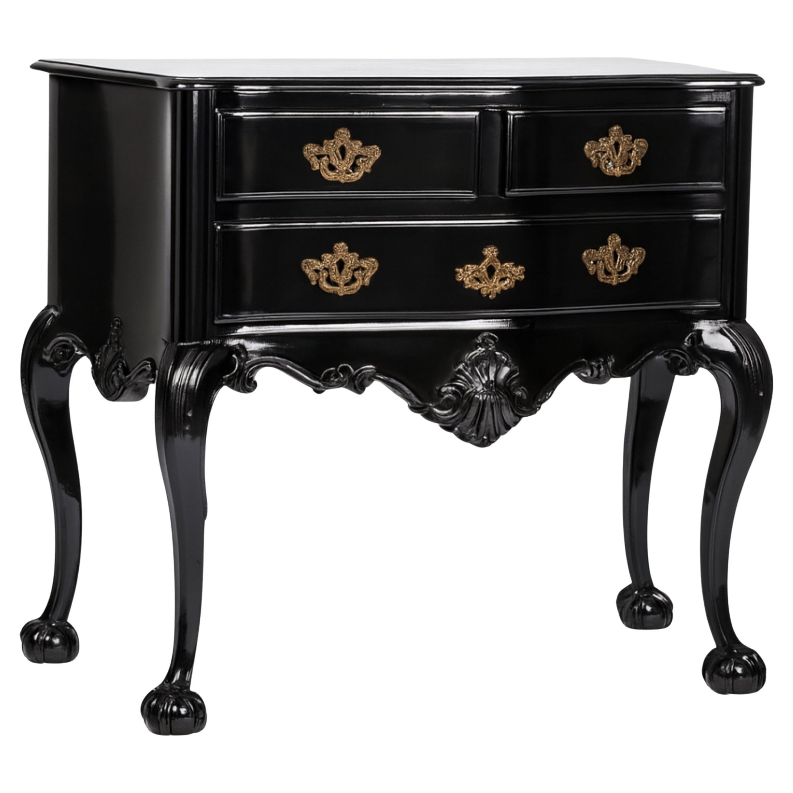 Baroque Half Dresser Black Lacquer Commode, 19th Century