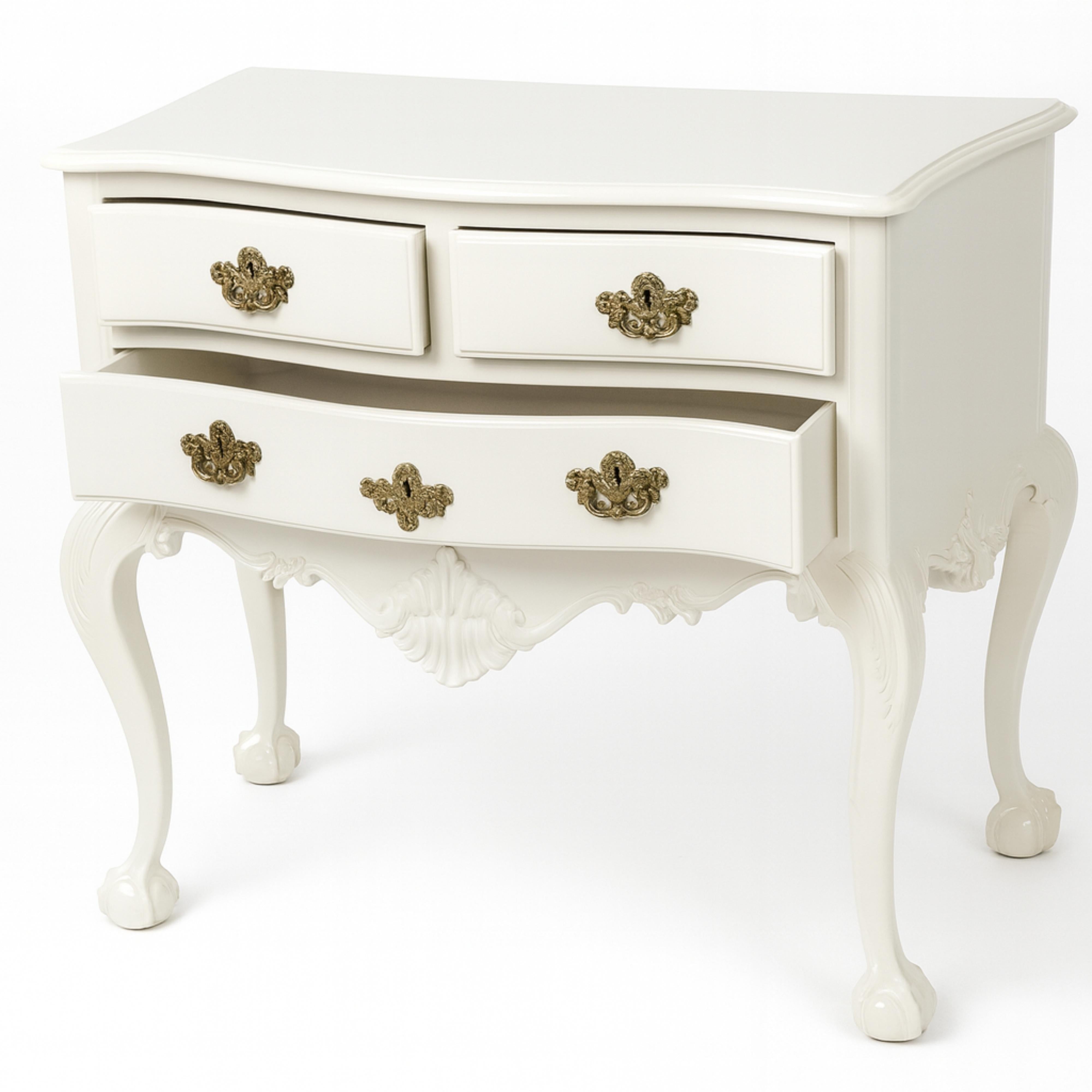 Portuguese Baroque Half Dresser Off White Lacquer Commode, 19th Century For Sale