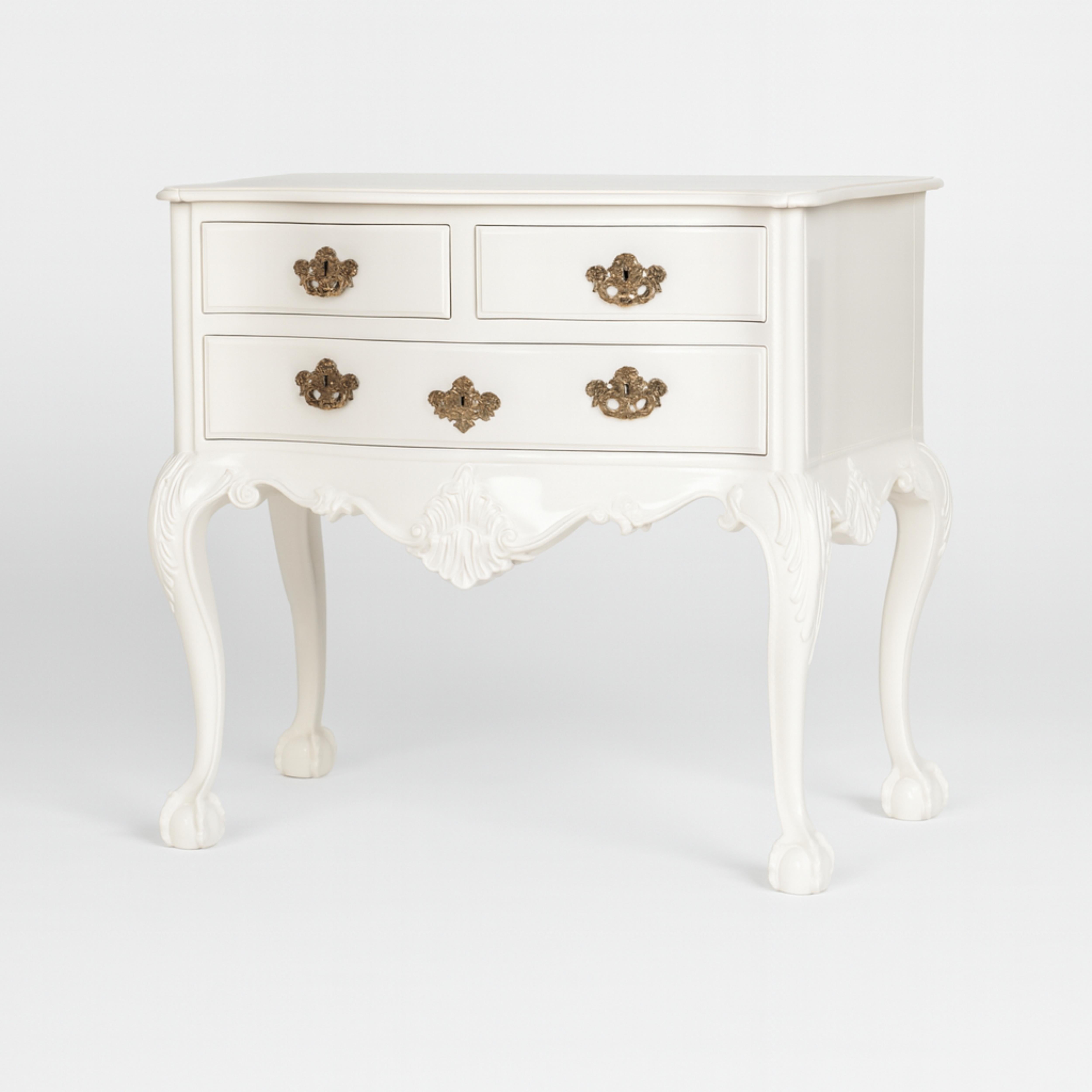 Brass Baroque Half Dresser Off White Lacquer Commode, 19th Century For Sale