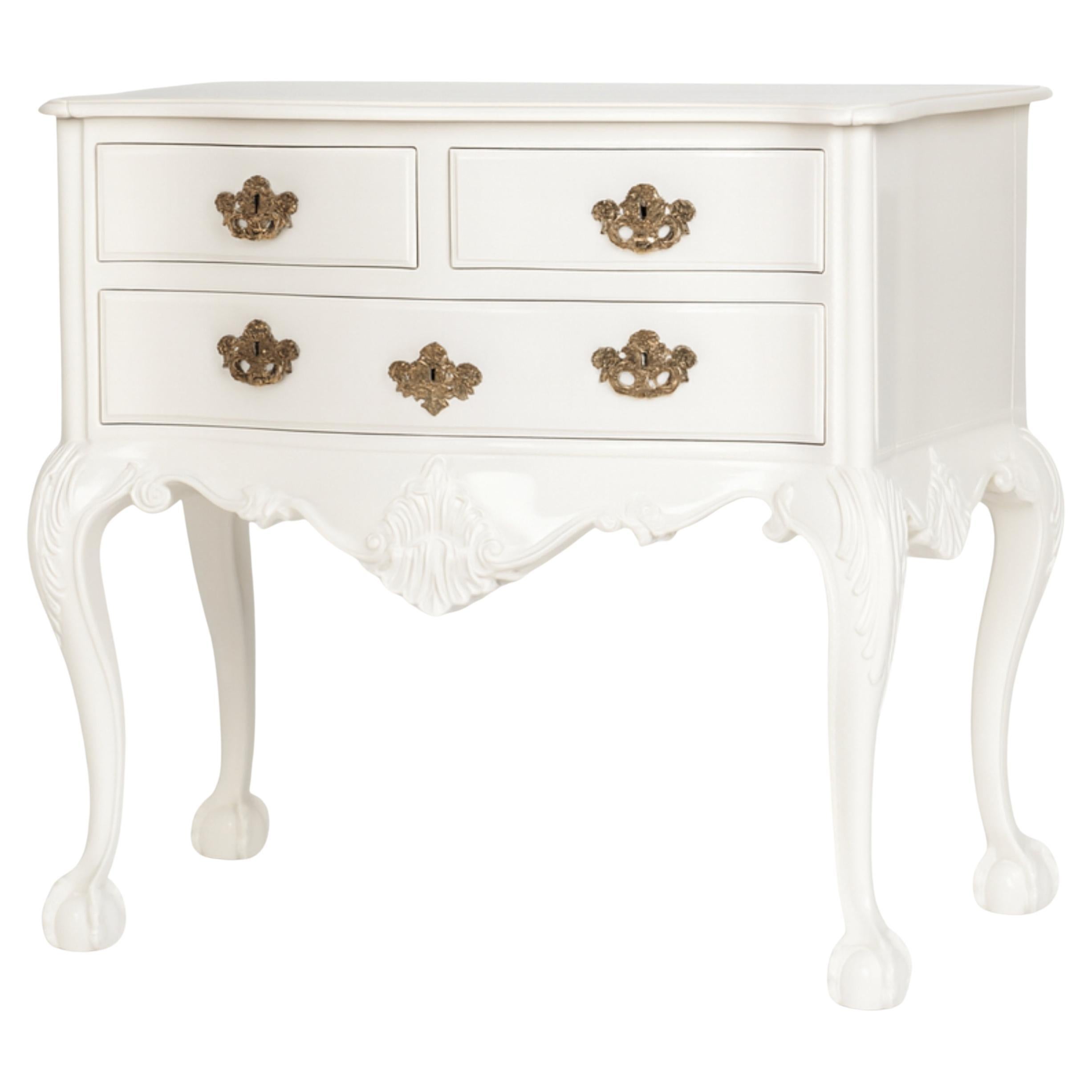 Baroque Half Dresser Off White Lacquer Commode, 19th Century