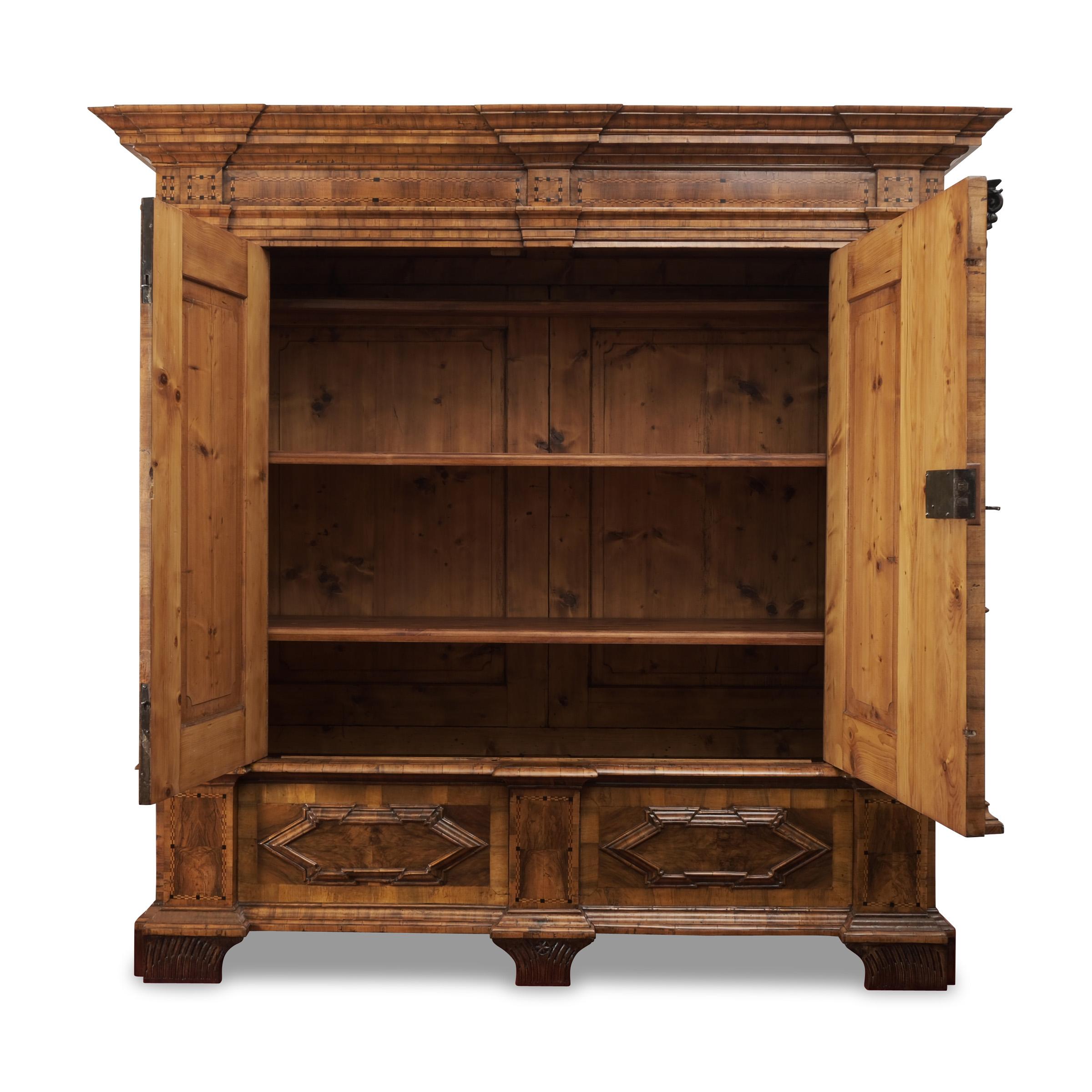 Baroque Hall Cupboard 1770/80 Walnut and Walnut Burl For Sale 2