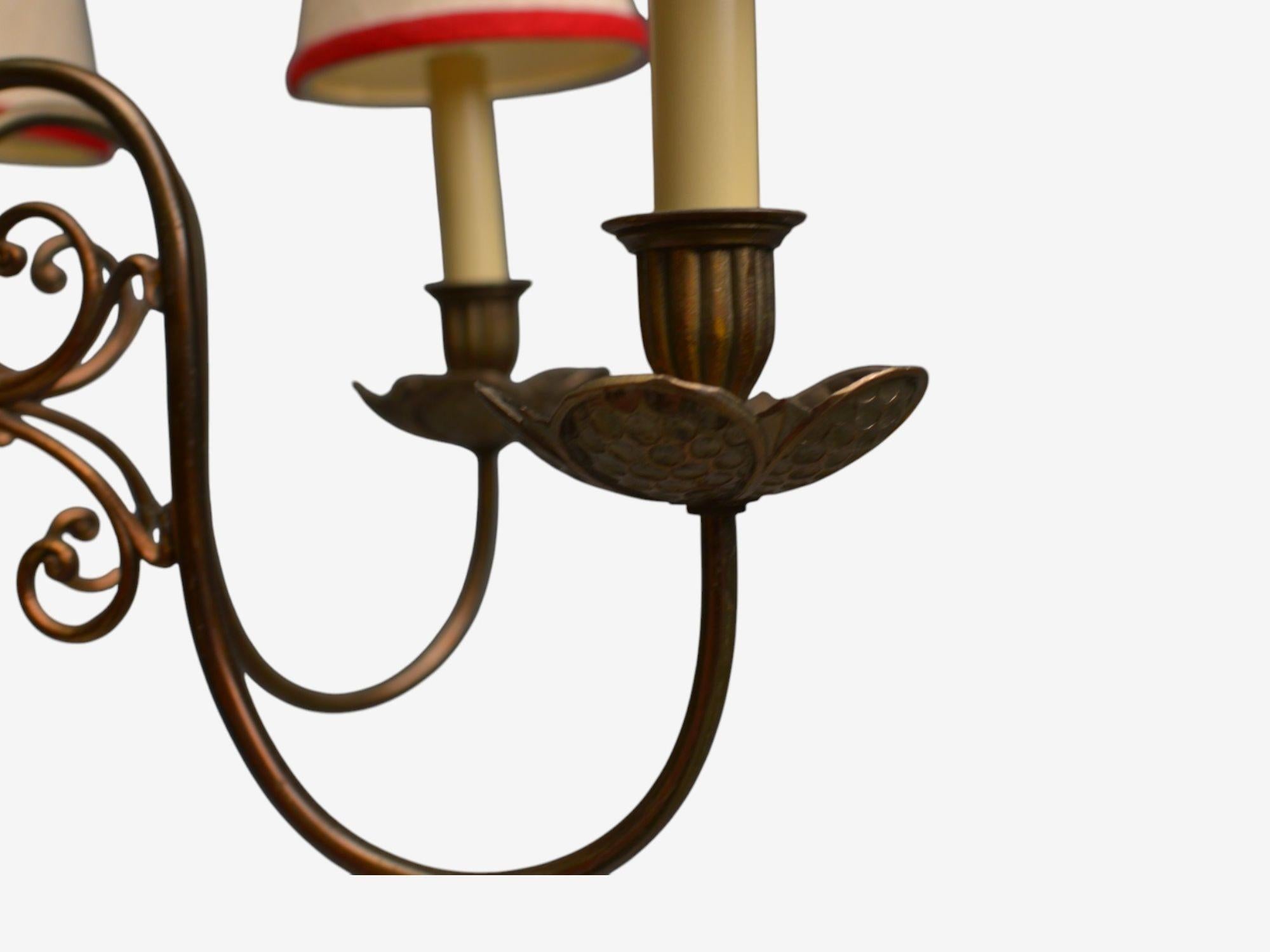 Baroque, Hammered Brass, Bronze, Fabric, Pendant Light, 1950s im Angebot 3