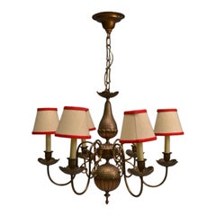 Baroque, Hammered Brass, Bronze, Fabric, Pendant Light, 1950s