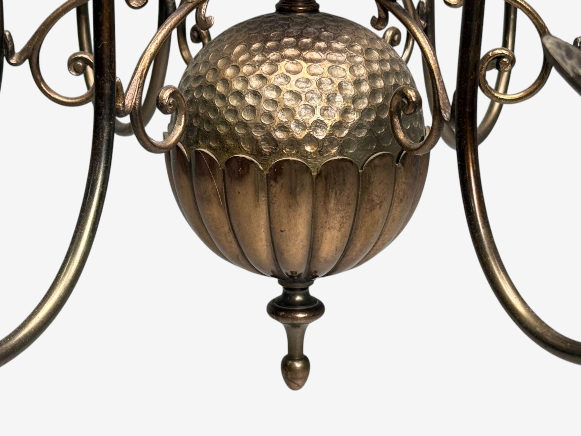 Baroque, Hammered Brass, Bronze, Fabric, Pendant Light, 1950s (Messing) im Angebot