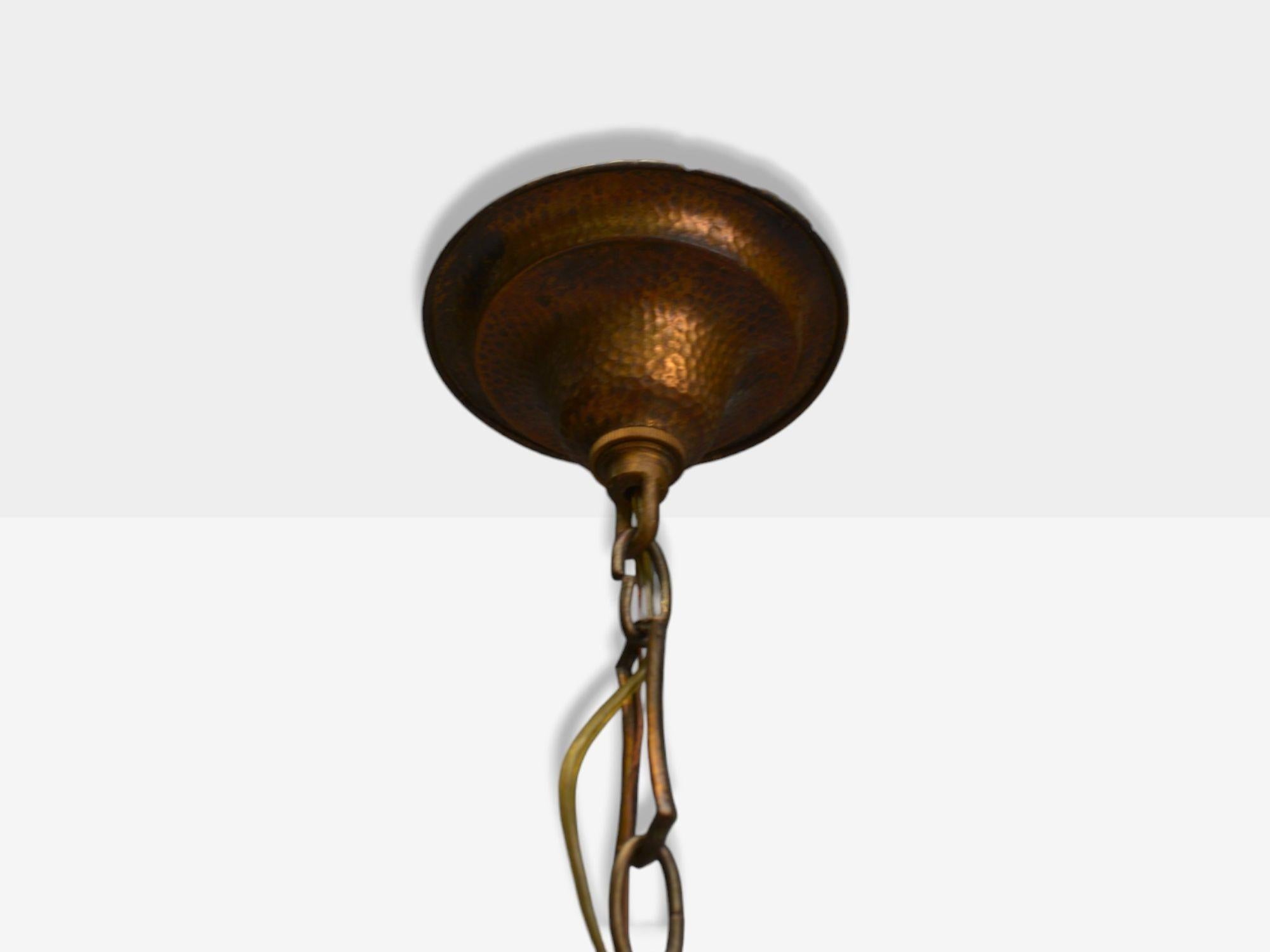 Baroque, Hammered Brass, Bronze, Fabric, Pendant Light, 1950s im Angebot 2
