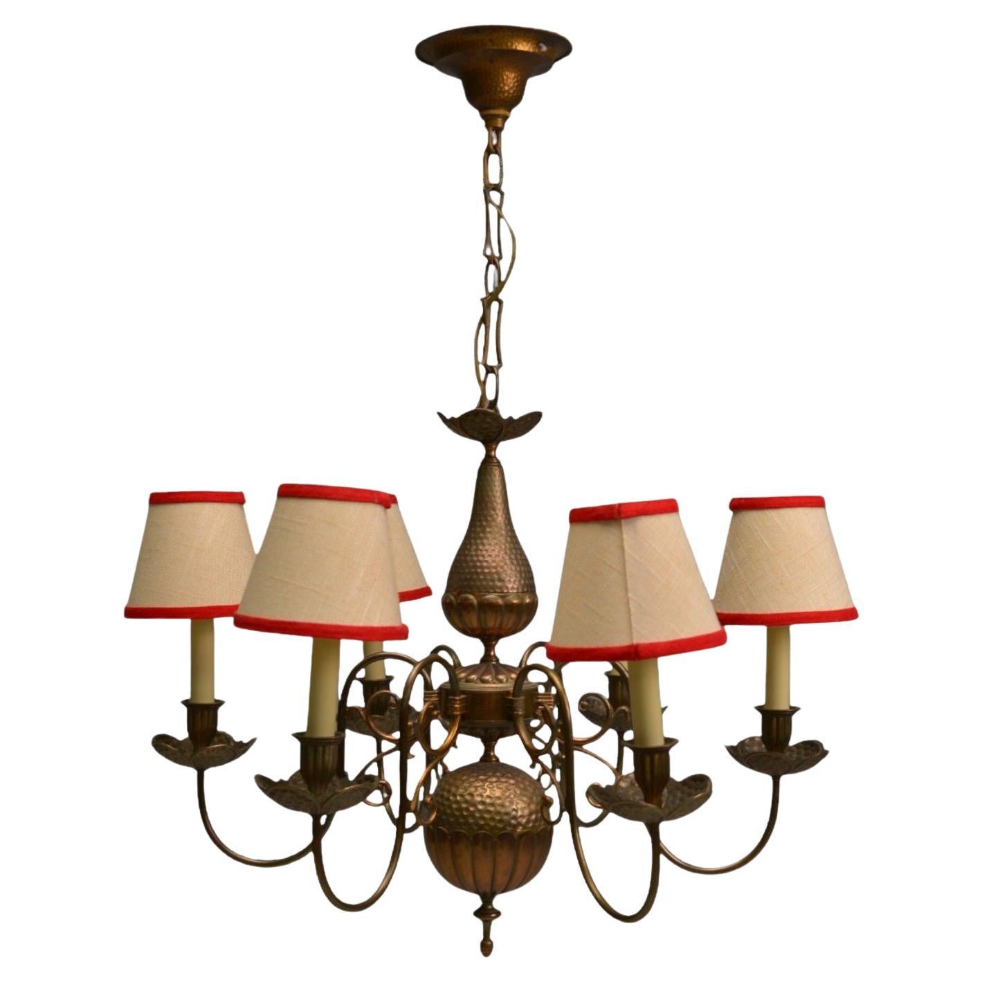 Baroque, Hammered Brass, Bronze, Fabric, Pendant Light, 1950s im Angebot