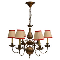 Baroque, Hammered Brass, Bronze, Fabric, Pendant Light, 1950s