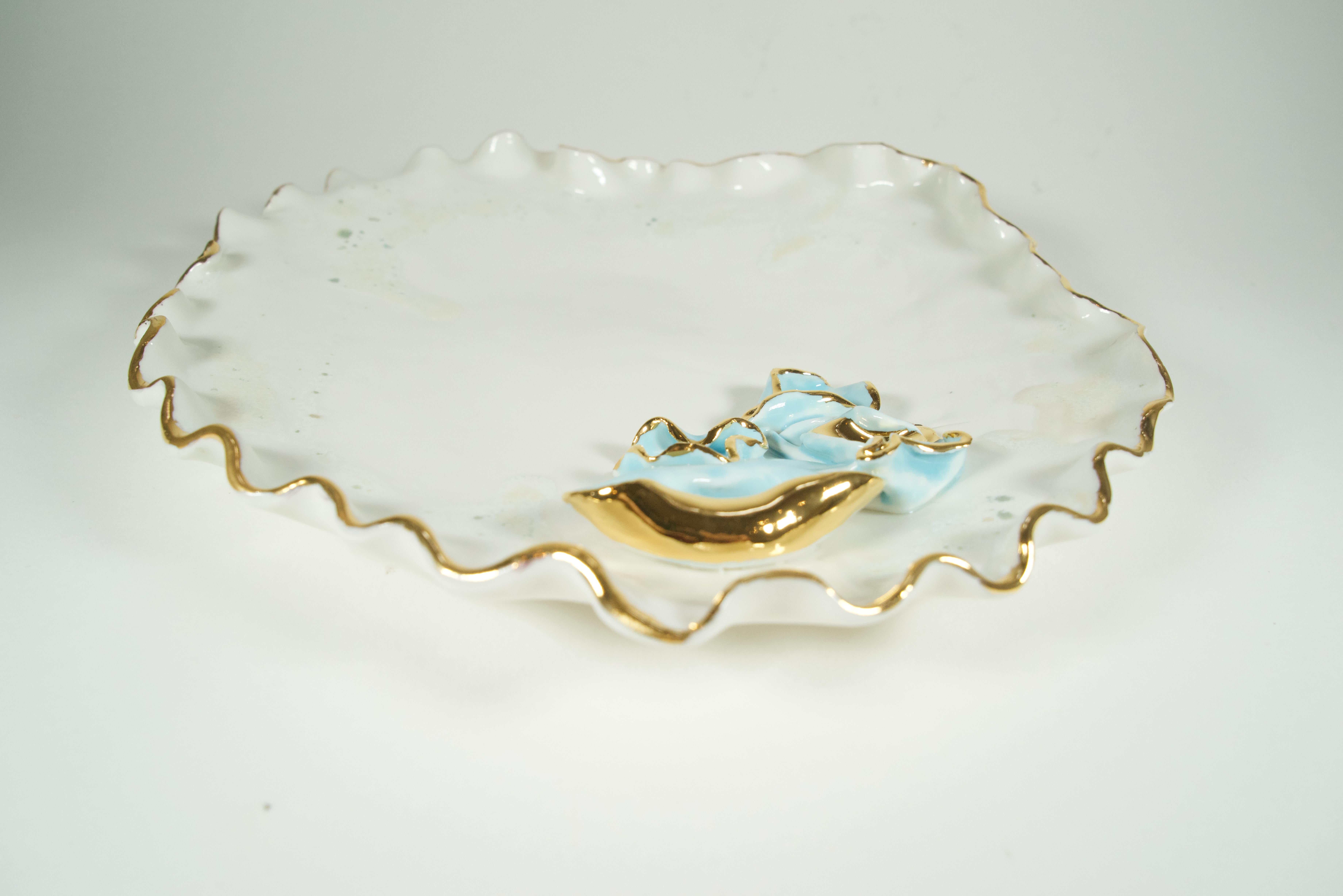 Baroque Inspired Beige Porcelain Plate  - designer Hania Jneid For Sale 5