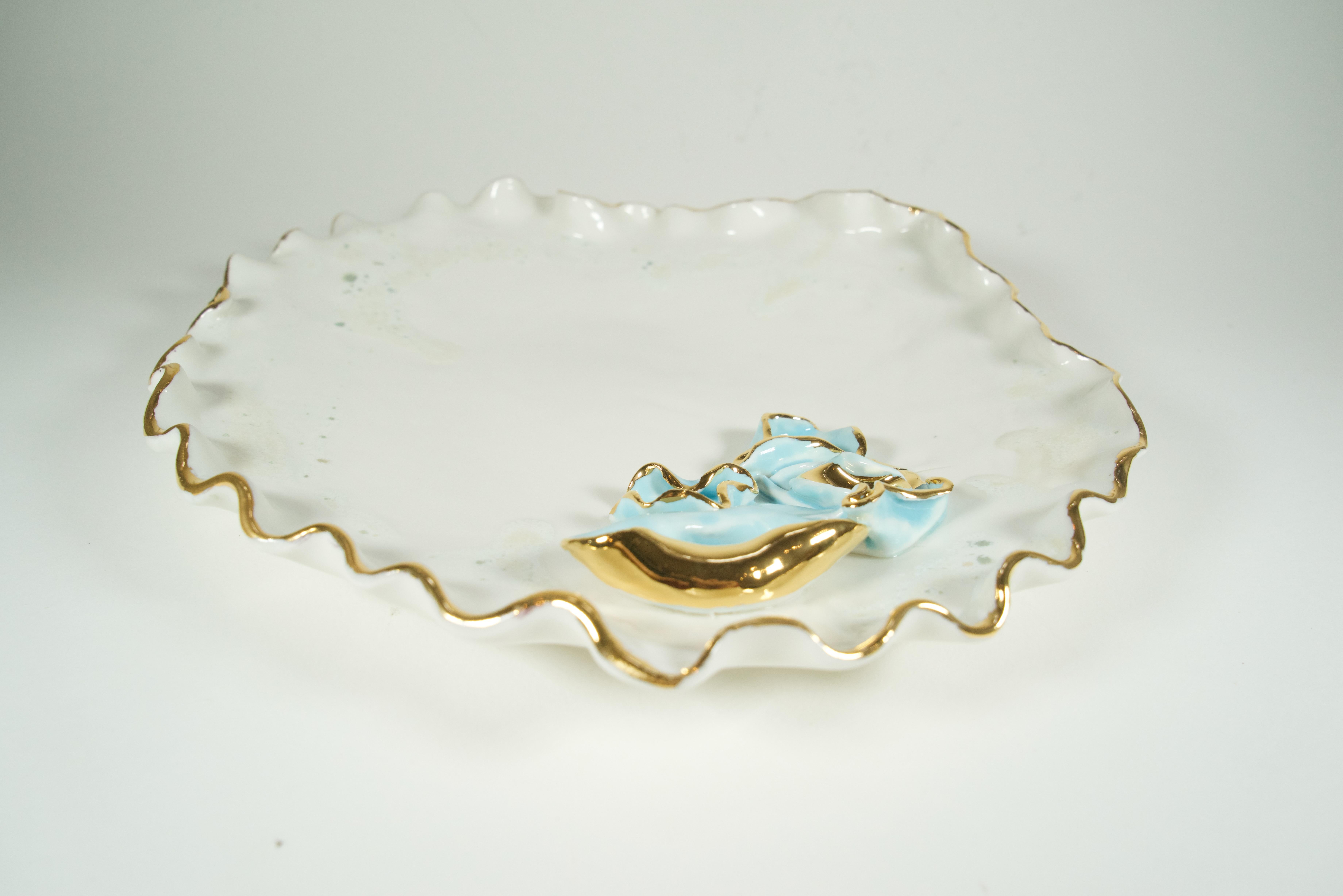 Baroque Inspired Beige Porcelain Plate  - designer Hania Jneid For Sale 6