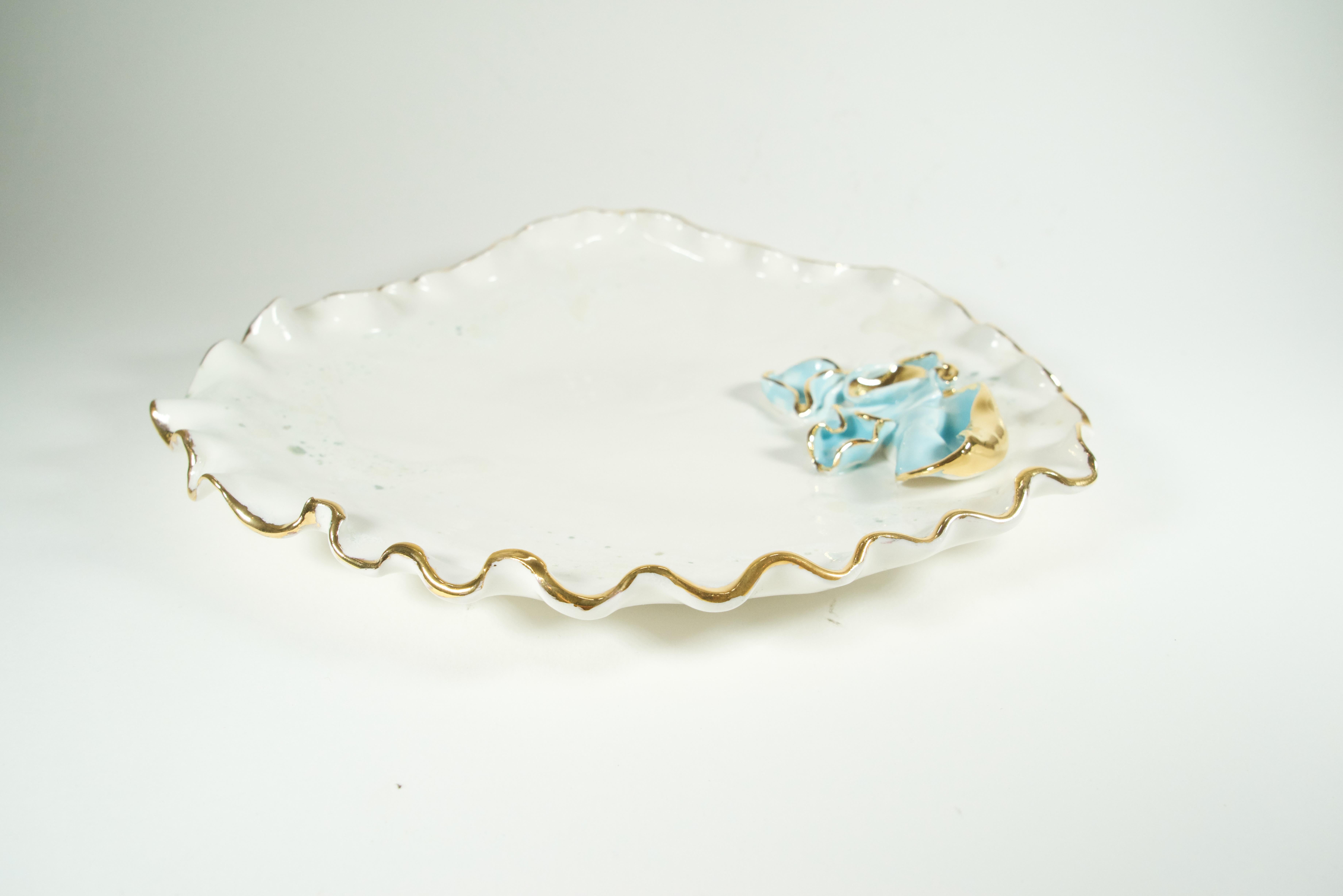 Baroque Inspired Beige Porcelain Plate  - designer Hania Jneid For Sale 1