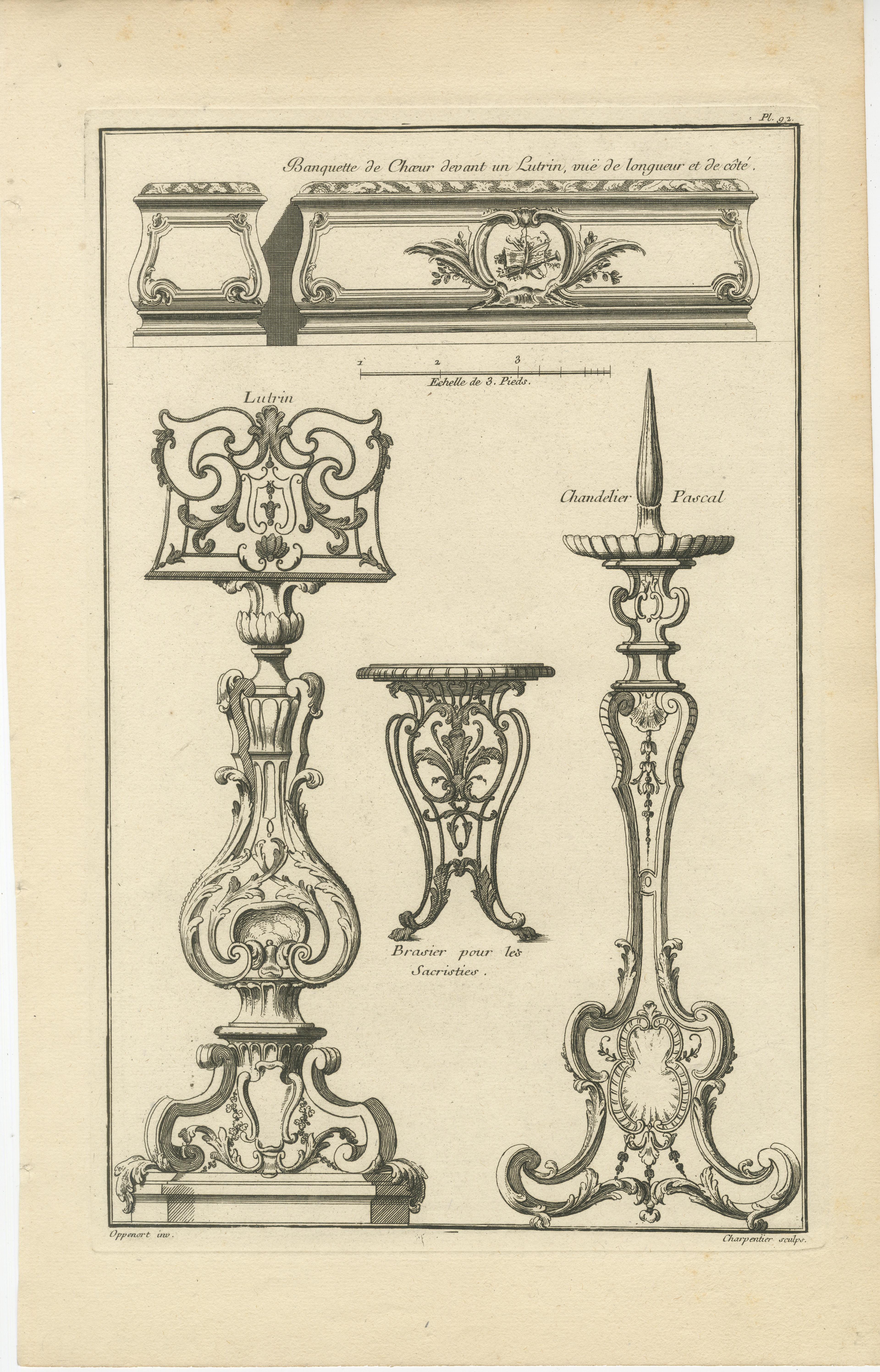 The engravings are a stunning representation of Baroque ironwork designs, a testament to the intricate artistry of the 18th century. Created in 1767, the works of Charpentier and Huquier, as well as Soubeyaran and Oppenort, are depicted in these