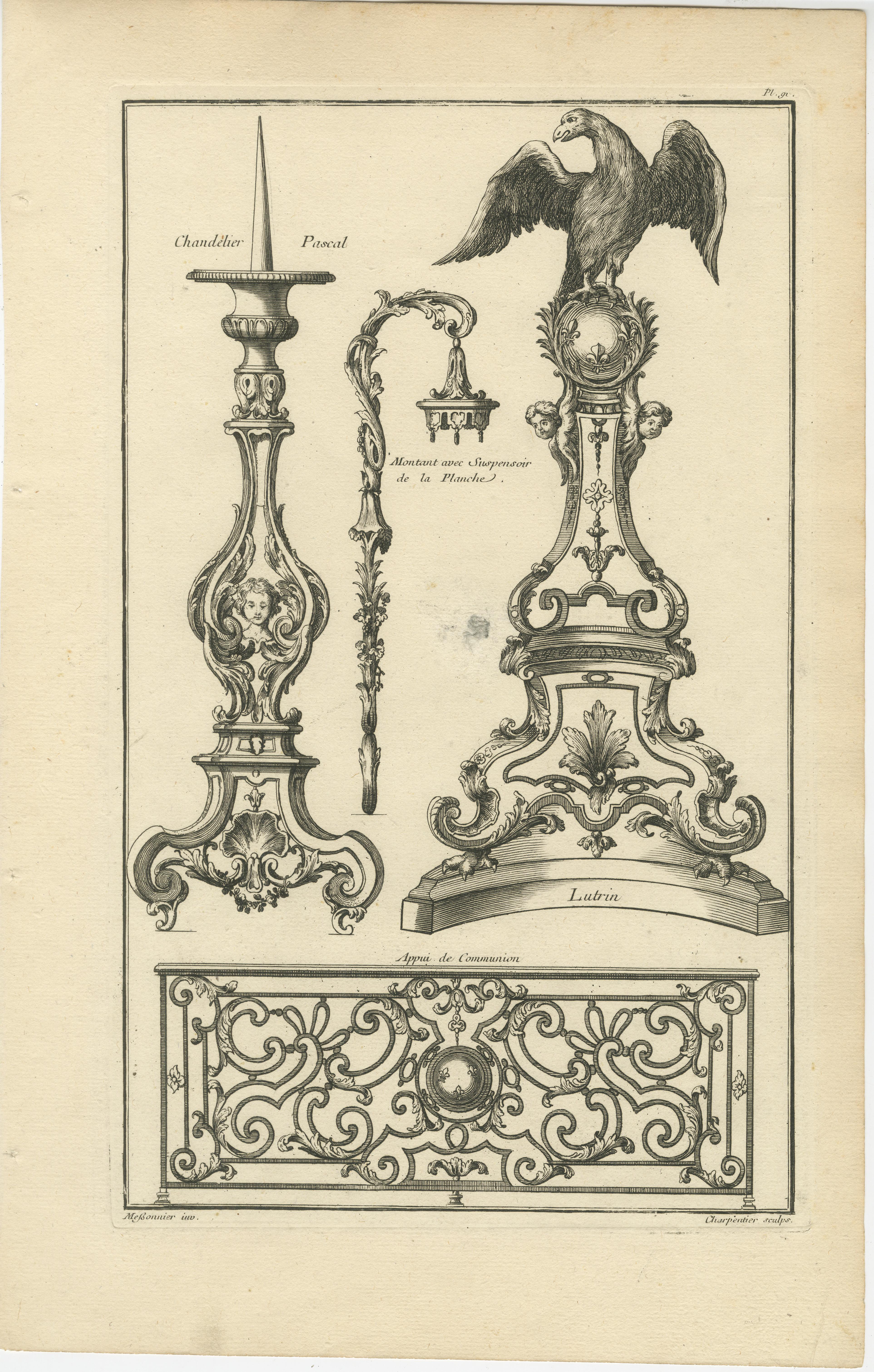 Baroque Ironwork Designs: Tables and Candelabras Engraved, 1767 In Good Condition For Sale In Langweer, NL
