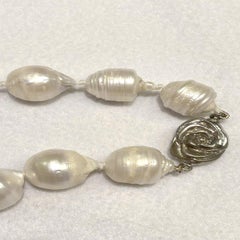 Baroque Japanese Pearl, with Silver Rose Clasp