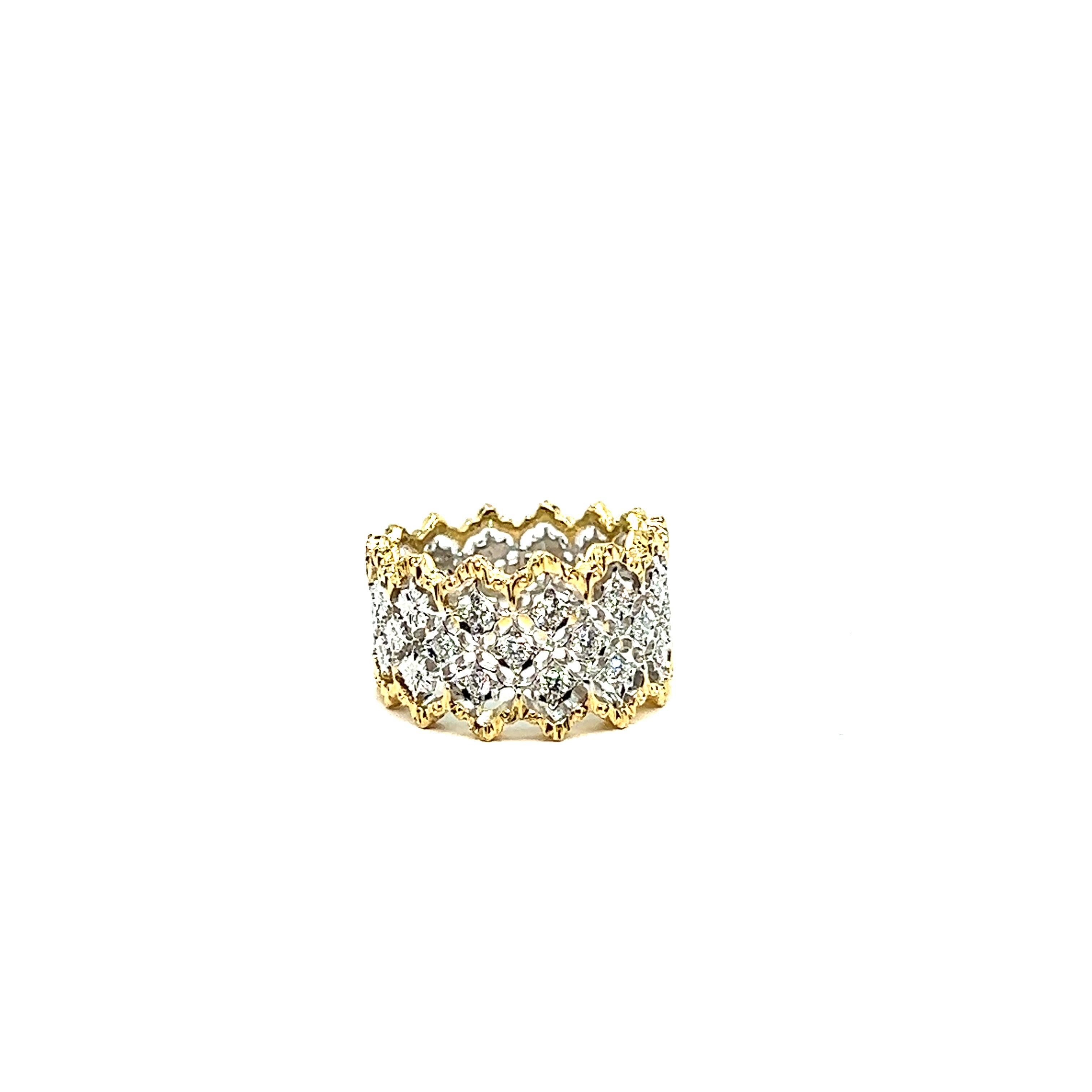 Women's Baroque Lace Ring with 13 Brilliant Cut Diamonds in 18K White and Yellow Gold