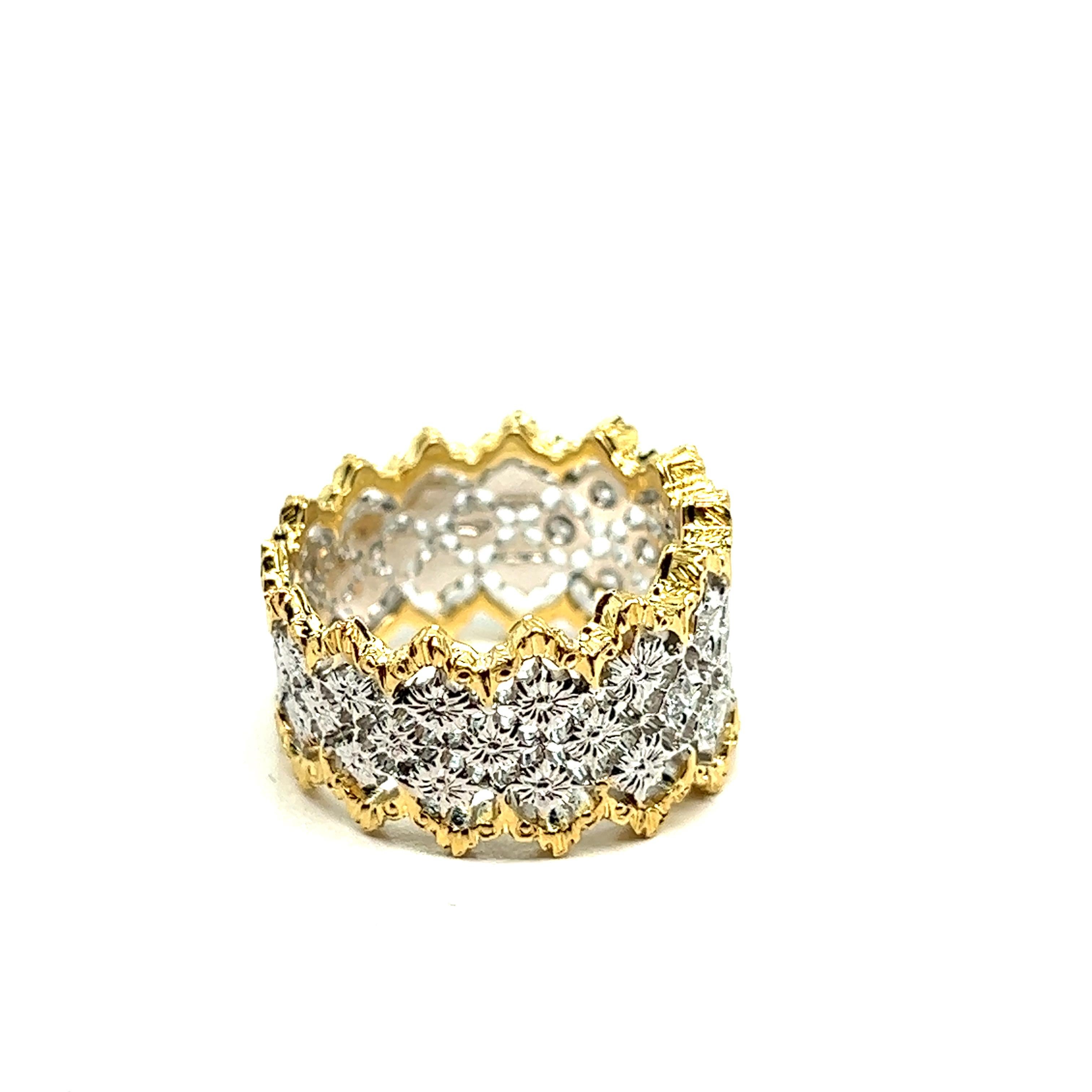 Baroque Lace Ring with 13 Brilliant Cut Diamonds in 18K White and Yellow Gold 1