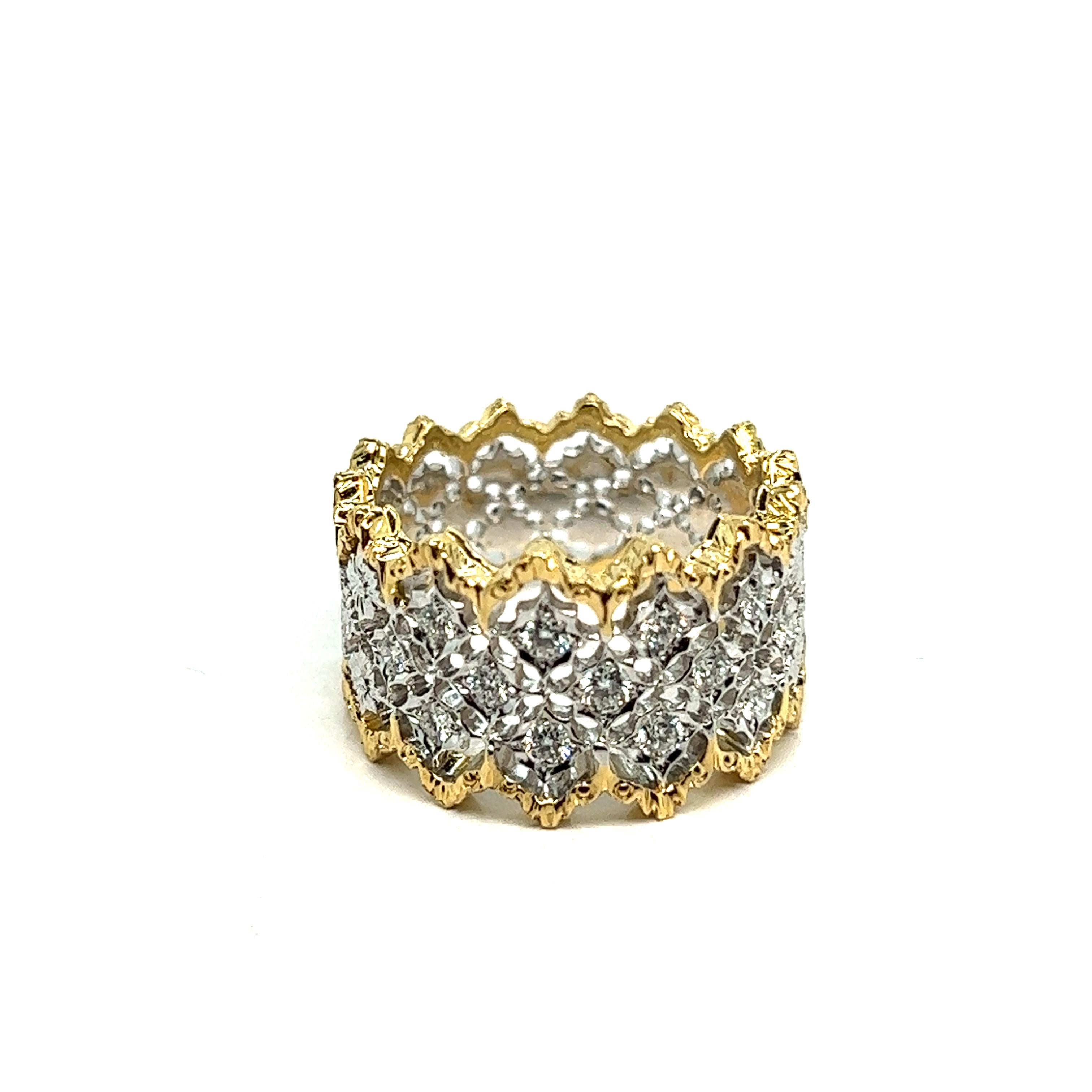 Baroque Lace Ring with 13 Brilliant Cut Diamonds in 18K White and Yellow Gold 2