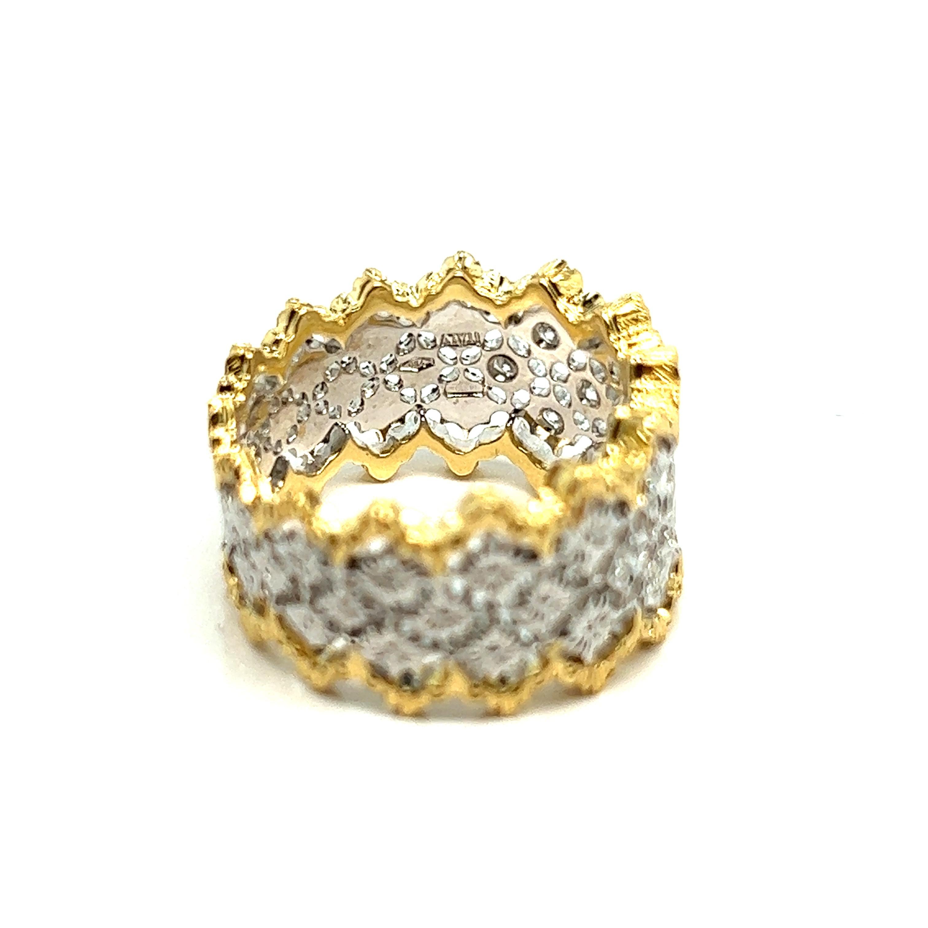 Baroque Lace Ring with 13 Brilliant Cut Diamonds in 18K White and Yellow Gold 3