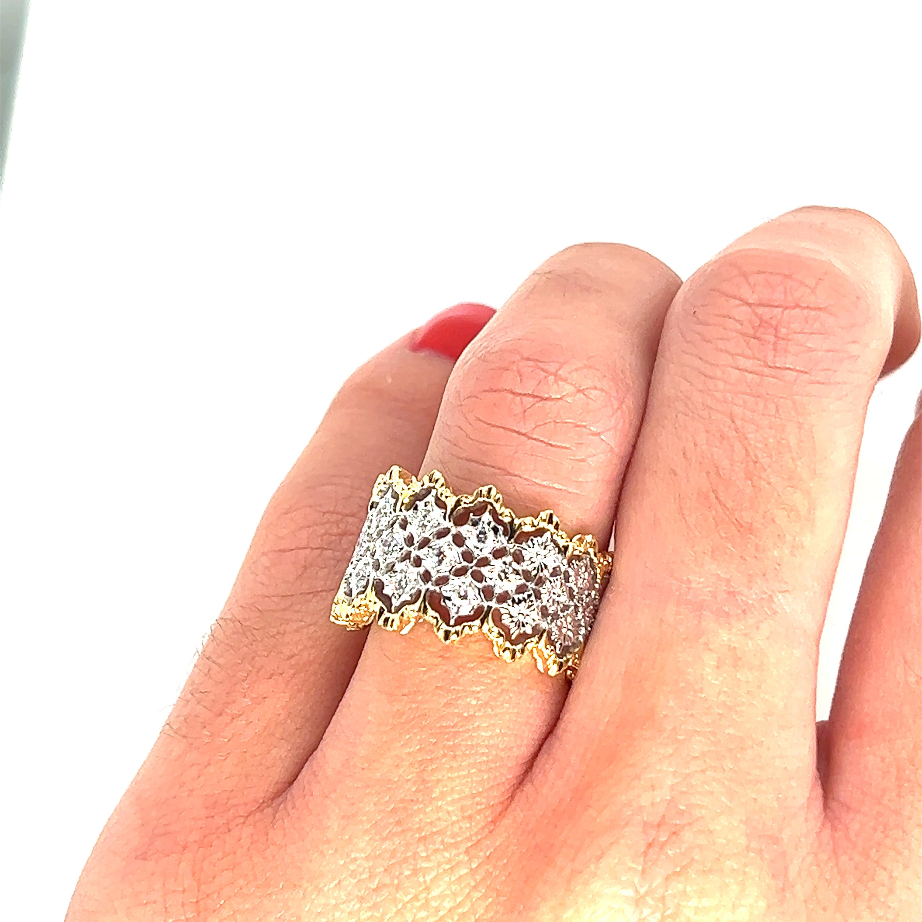Baroque Lace Ring with 13 Brilliant Cut Diamonds in 18K White and Yellow Gold 4