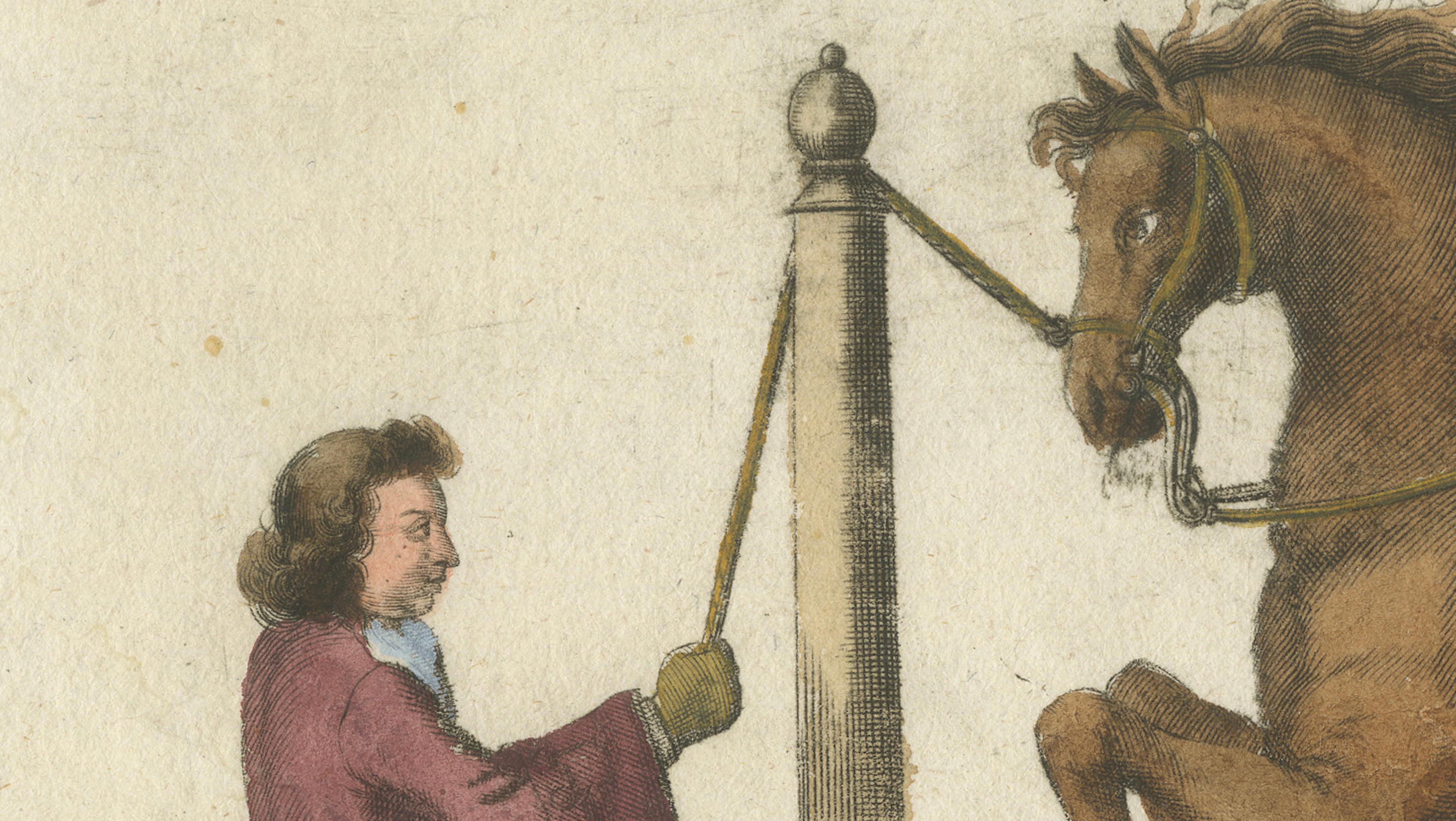 Baroque Levade Horse Training- Antique Engraving after Newcastle, circa 1700