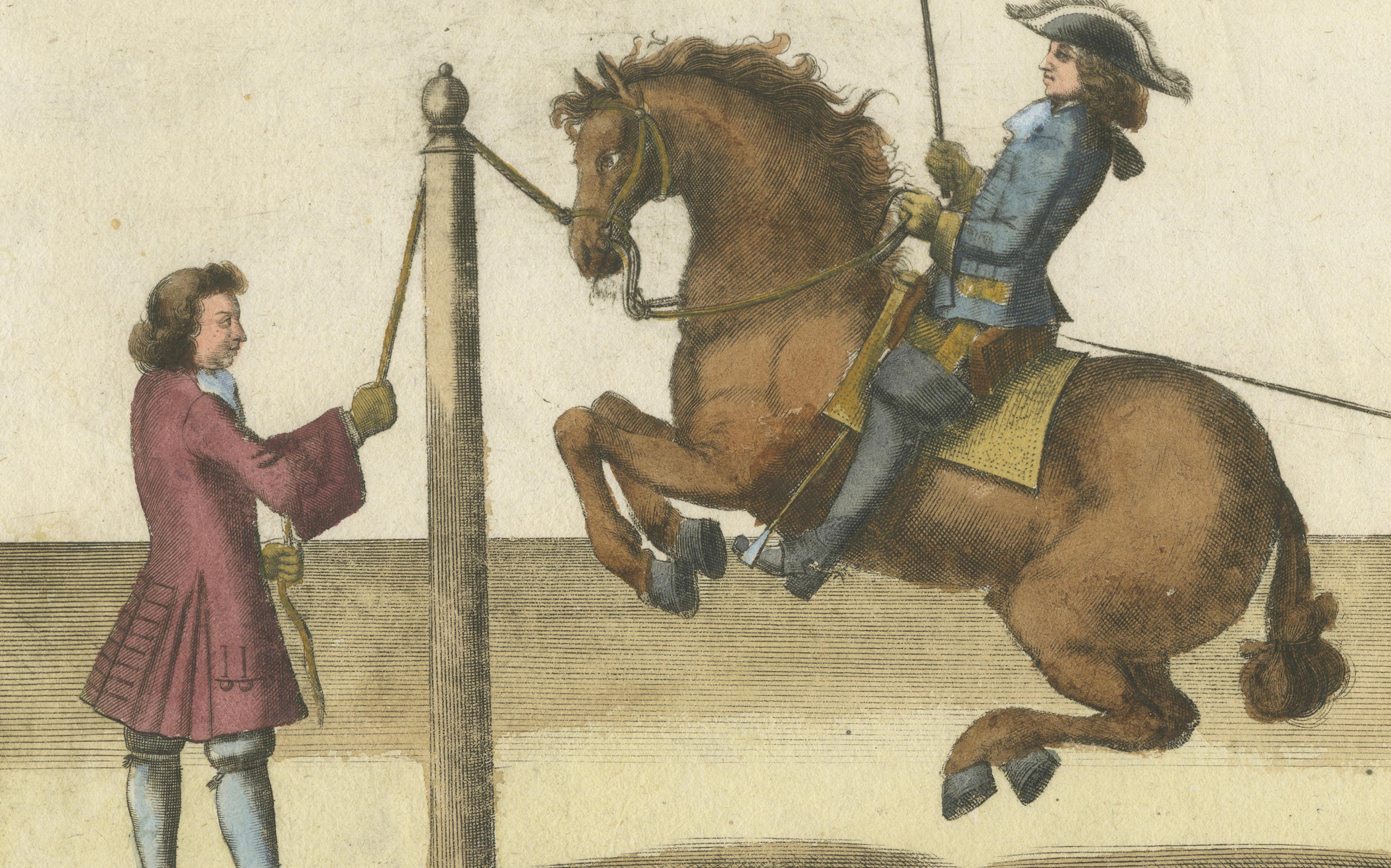 Baroque Levade Horse Training- Antique Engraving after Newcastle, circa 1700