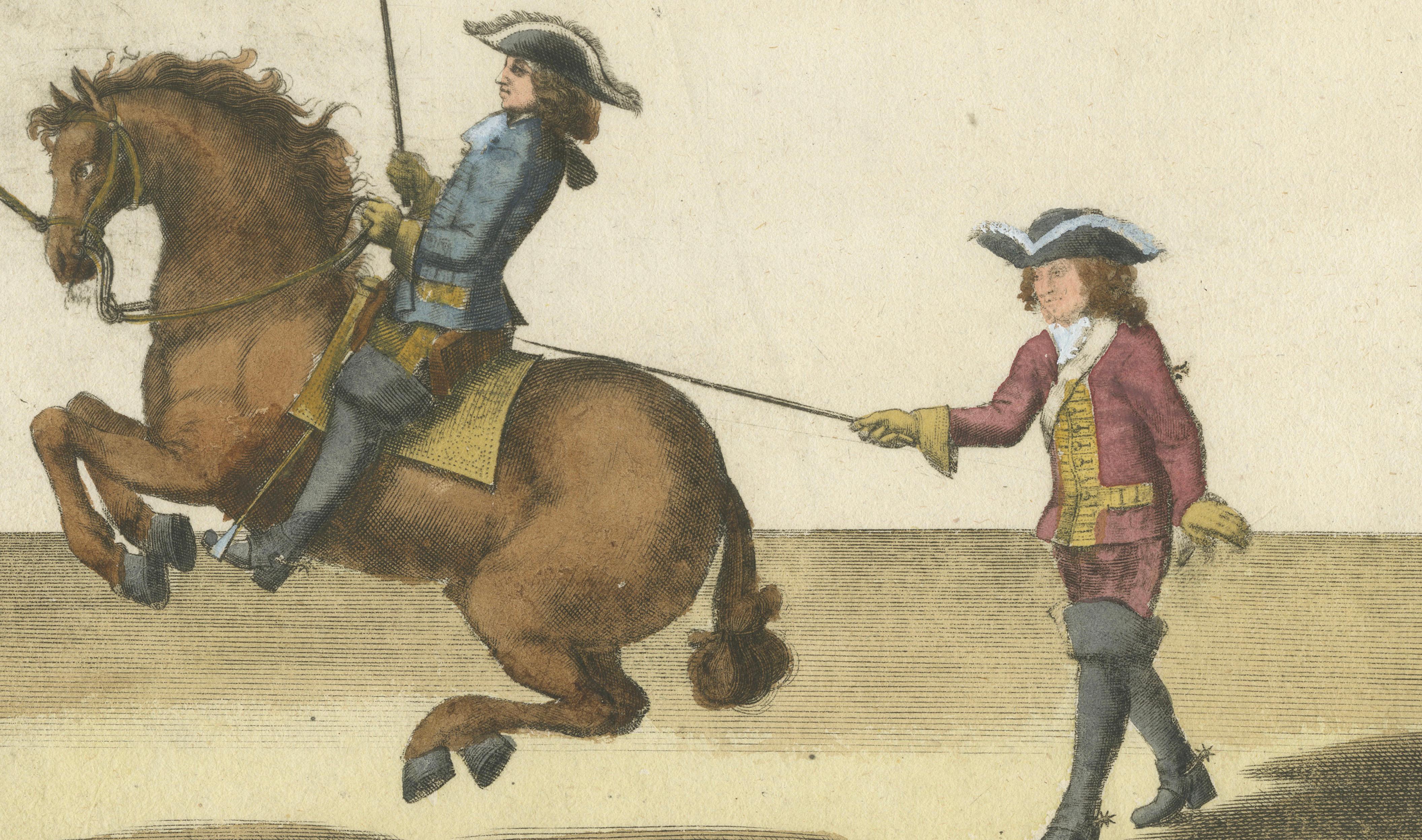 Baroque Levade Horse Training- Antique Engraving after Newcastle, circa 1700