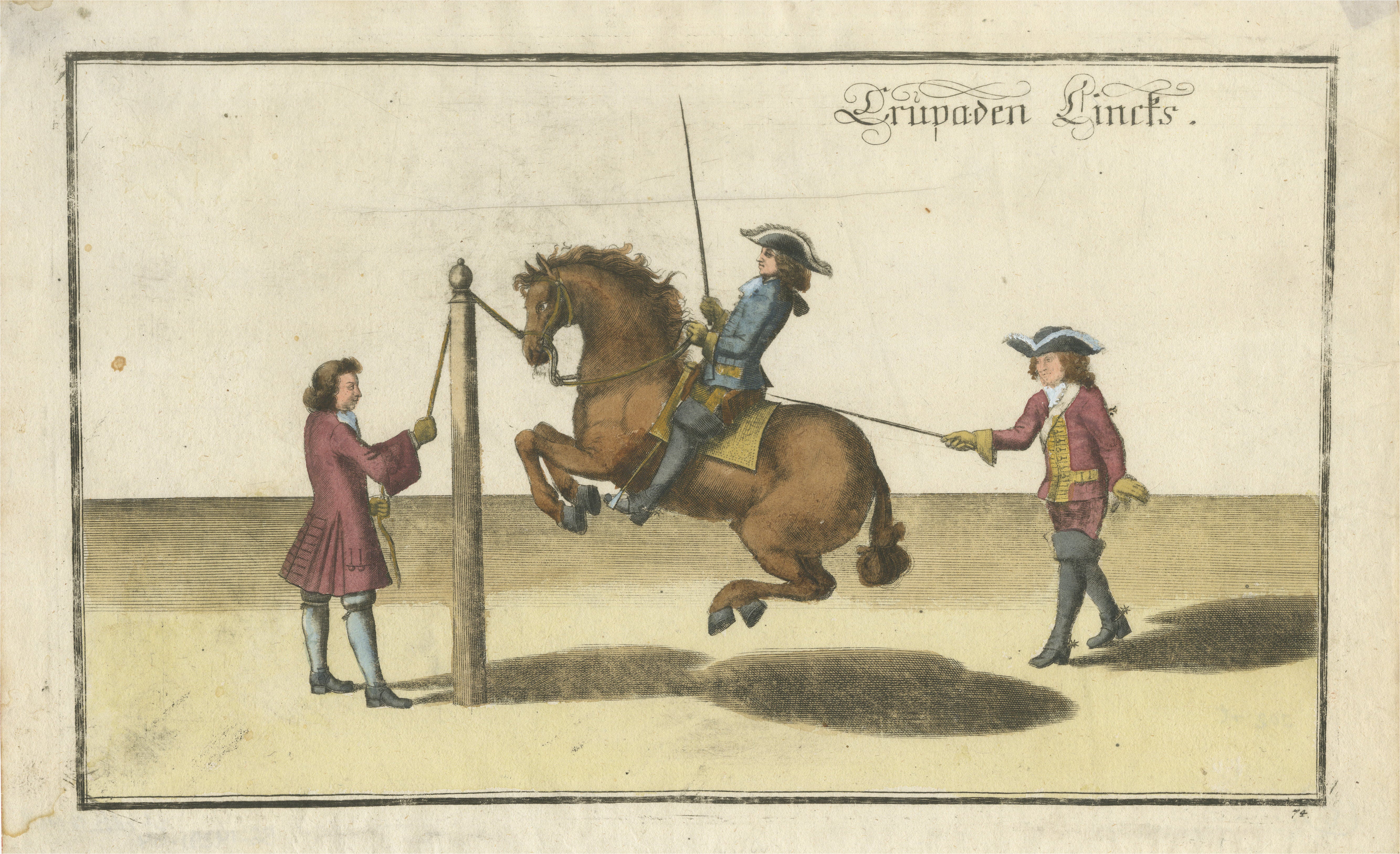 Baroque Levade Horse Training- Antique Engraving after Newcastle, circa 1700