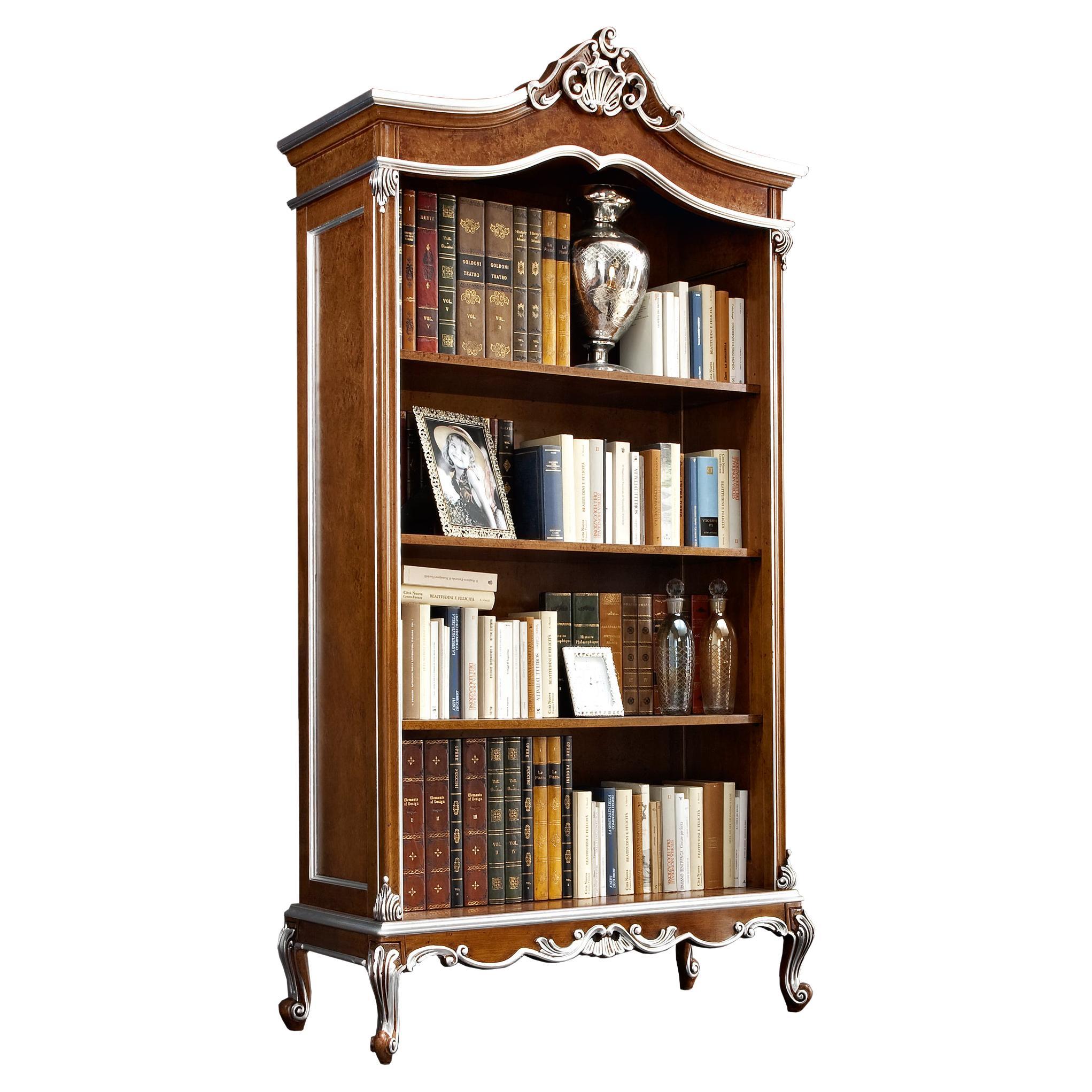 Baroque Library by Modenese Gastone Producer, in Radica and Silver Leaf For Sale