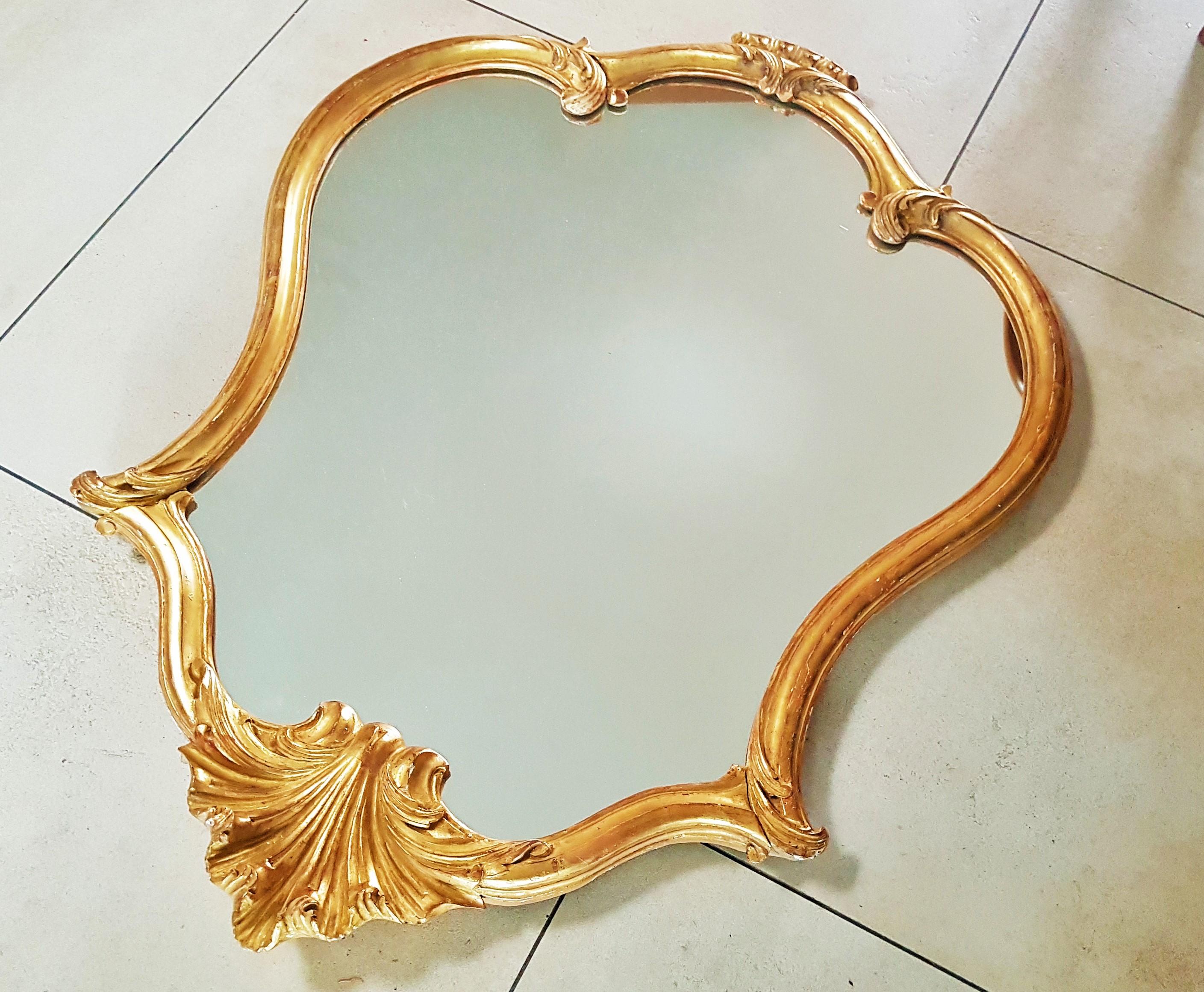 Gold Leaf Baroque Louis XV Gold Wall Mirror, France 1780 For Sale