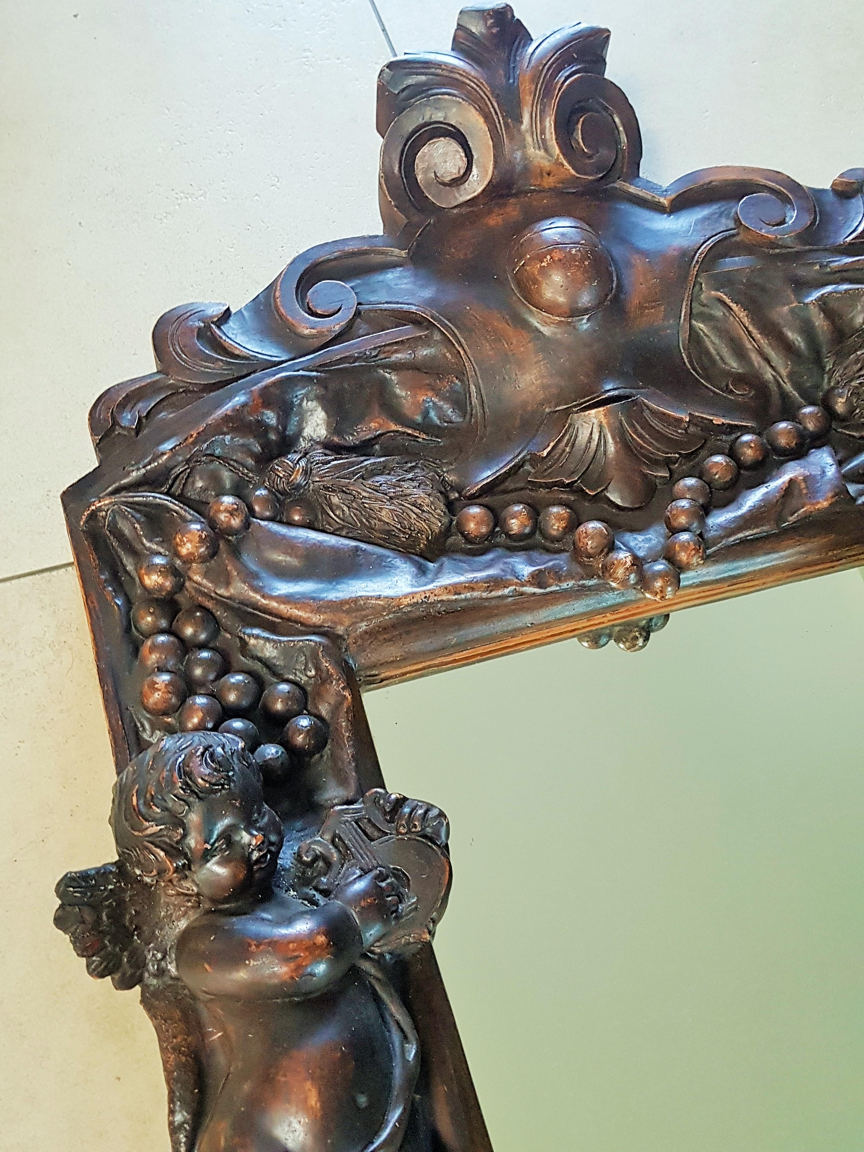 Baroque Louis XV Wall Mirror with Putt Sculptures, France For Sale 8